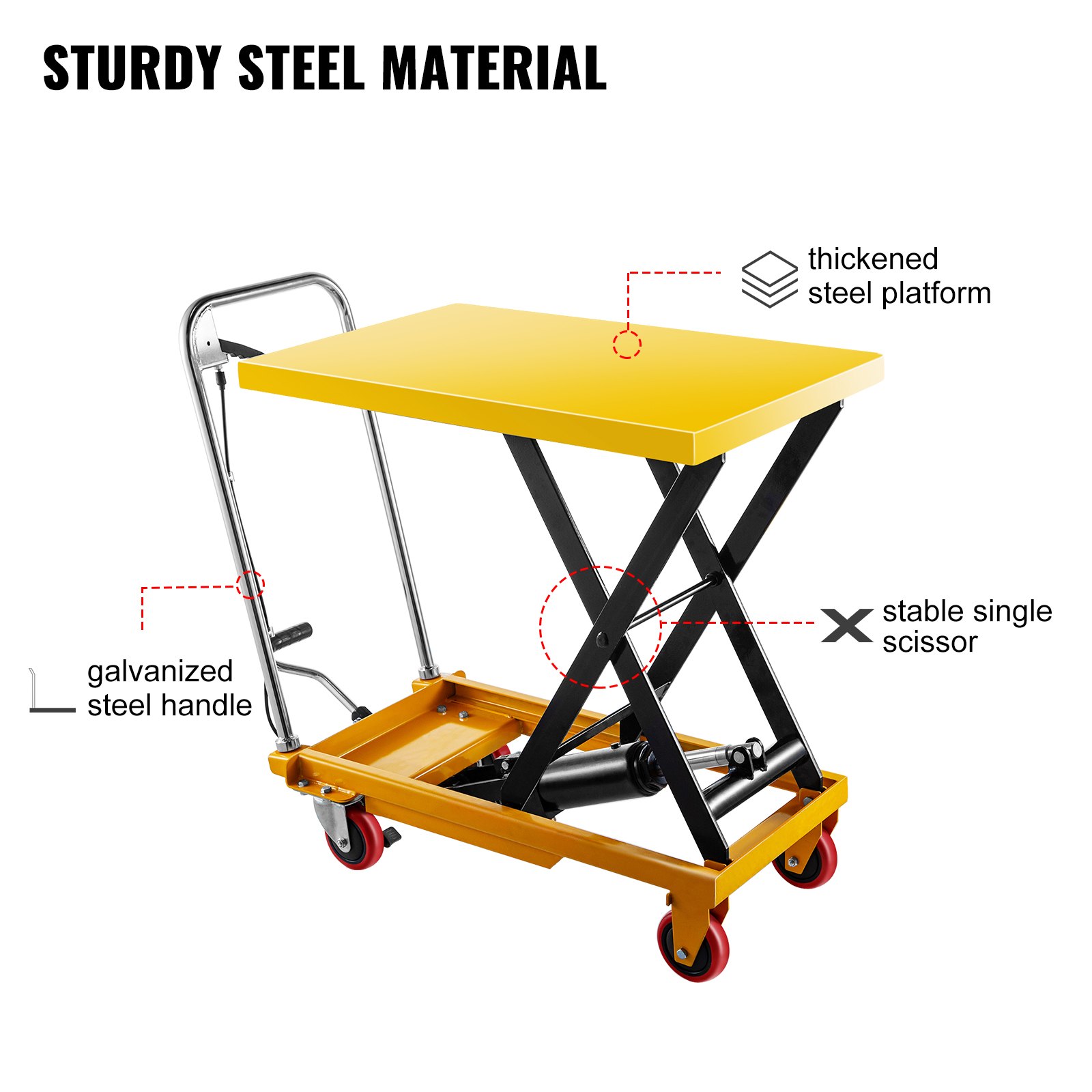 VEVOR Hydraulic Lift Table Cart Hydraulic Scissor Cart 600lbs 35.4" Max Height