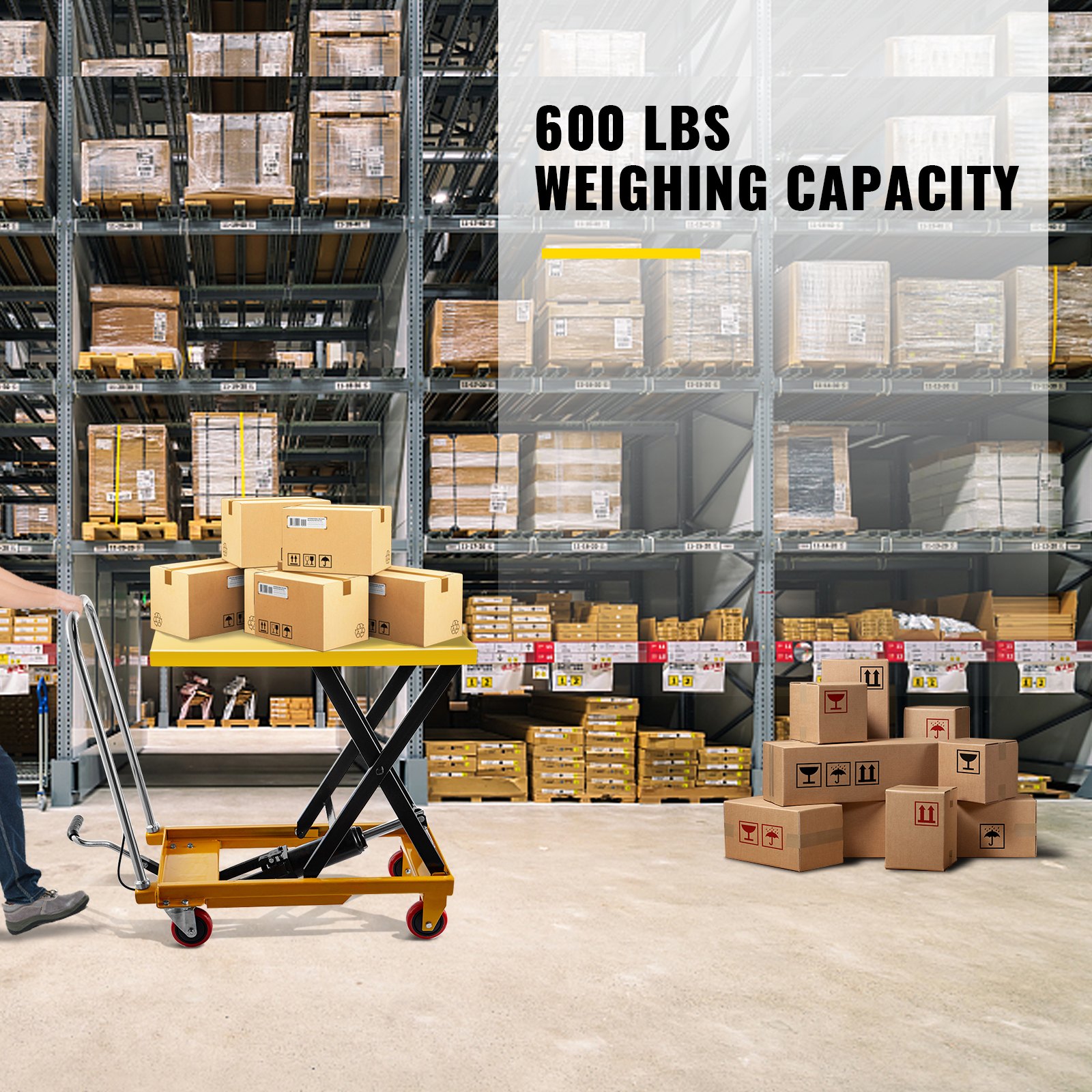 VEVOR Hydraulic Lift Table Cart, 660lbs Capacity Hydraulic Scissor Cart, 35.4" Lifting Height Scissor Lift Table, Single Scissor Lift Cart w/ Foot Pump, 32.1''x19.7'' Table Size, for Freight Lifting