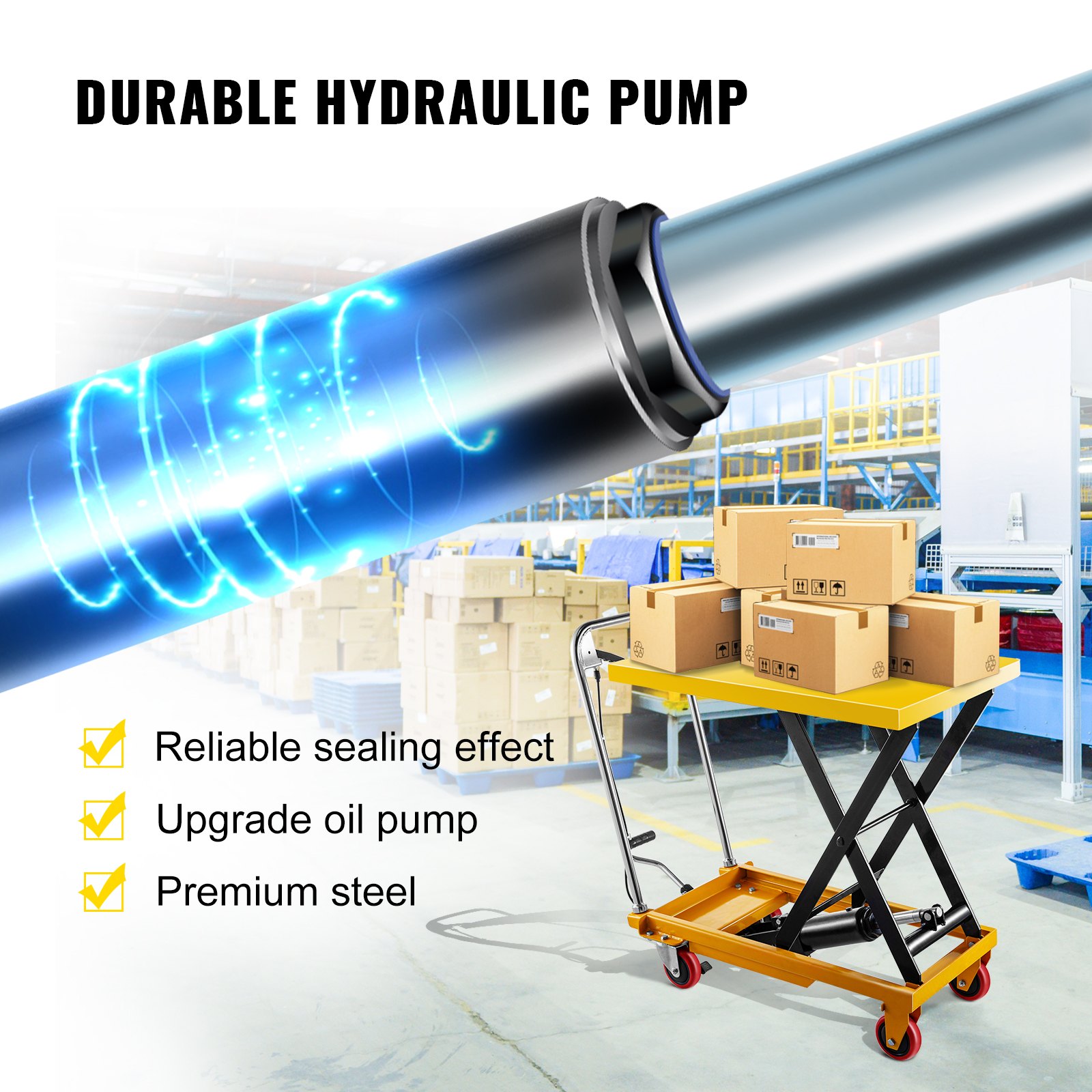 VEVOR Hydraulic Lift Table Cart, 660lbs Capacity Hydraulic Scissor Cart, 35.4" Lifting Height Scissor Lift Table, Single Scissor Lift Cart w/ Foot Pump, 32.1''x19.7'' Table Size, for Freight Lifting