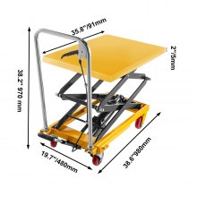 VEVOR Hydraulic Lift Table Cart, 770lbs Capacity Hydraulic Scissor Cart, 51.2" Lifting Height Scissor Lift Table, Double Scissor Lift Cart w/ Foot Pump, 35.8''x20'' Table Size, for Freight Lifting