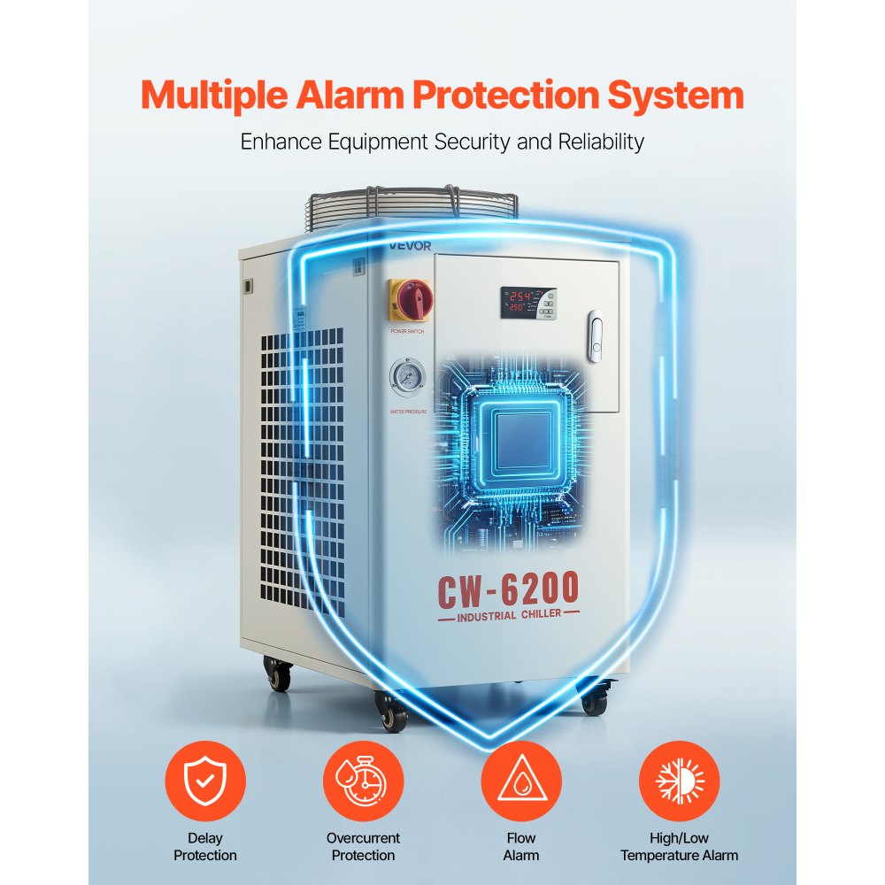 VEVOR Industrial Water Chiller, 5000W, Industrial Water Cooler Cooling System with Compressor, 15L Tank Capacity, 70 L/min Max Flow Rate, Laser Chiller, for CO2 Laser Tuber Engraving & Cutting Machine