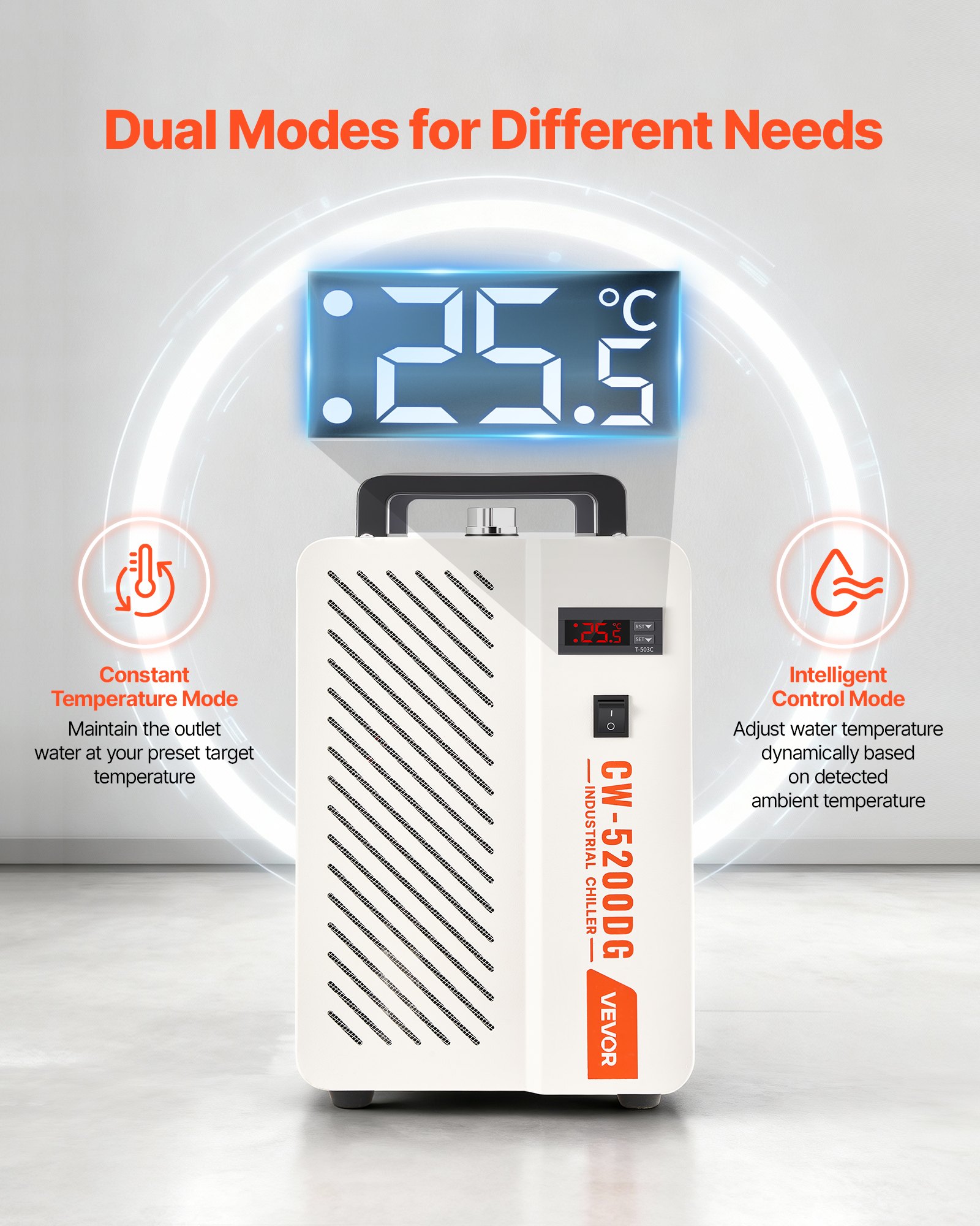 VEVOR Industrial Water Chiller, 5460 BTU/h, Industrial Water Cooler Cooling System with Compressor, 1.8  Gal Tank Capacity, 3.4 GPM Max Flow, Laser Chiller, for CO2 Laser Engraving & Cutting Machine