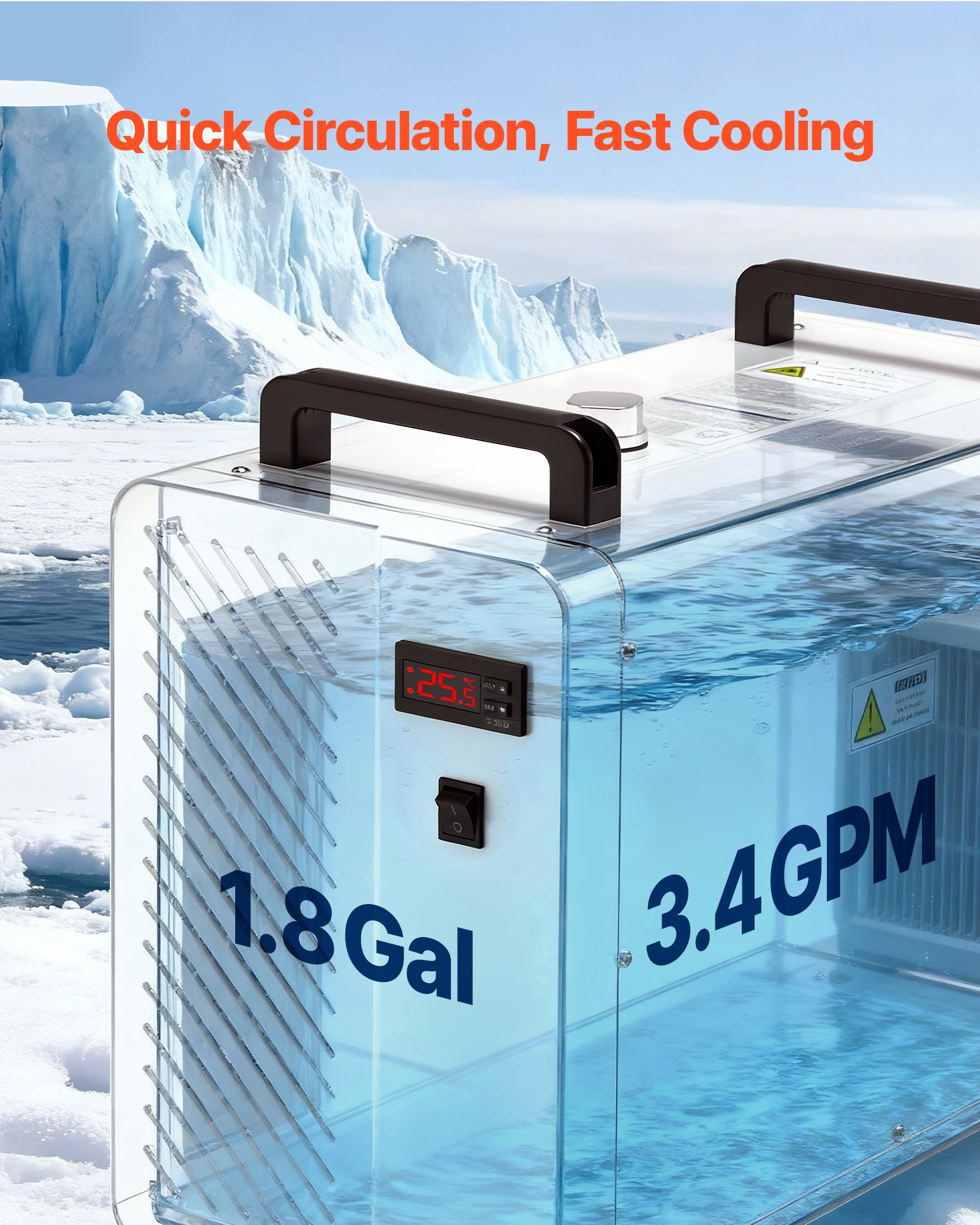 VEVOR Industrial Water Chiller, 1600W, Industrial Water Cooler Cooling System with Compressor, 7 L Tank Capacity, 13 L/min Max Flow Rate, Laser Chiller, for CO2 Laser Tube Engraving & Cutting Machine