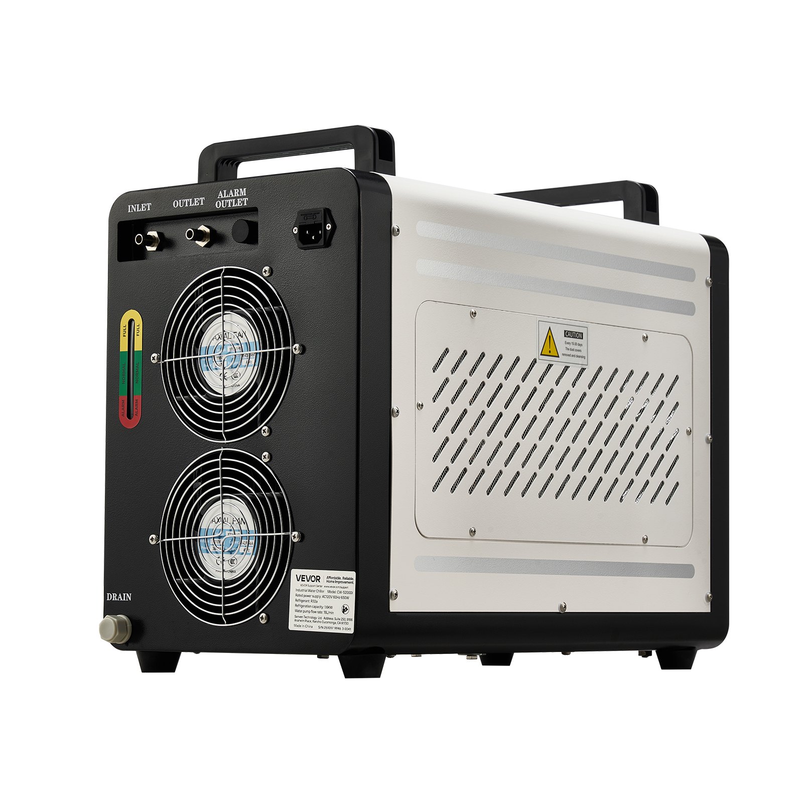 VEVOR Industrial Water Chiller, 1600W, Industrial Water Cooler Cooling System with Compressor, 16 L/min Max Flow Rate, 7 L Tank Capacity, Laser Chiller, for CO2 Laser Tube Engraving & Cutting Machine