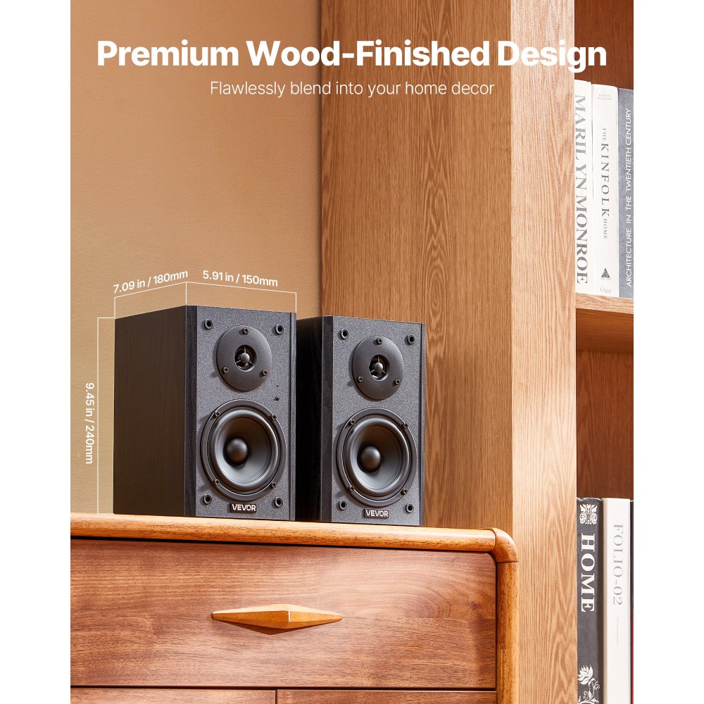 VEVOR Powered Bookshelf Speakers, 20W x 2, Active Studio Monitor Speaker with 4 Inch Woofer, Adjustable Volume and Audio with Bluetooth Optical Connection, Wooden Enclosure, for Record Player PC TV