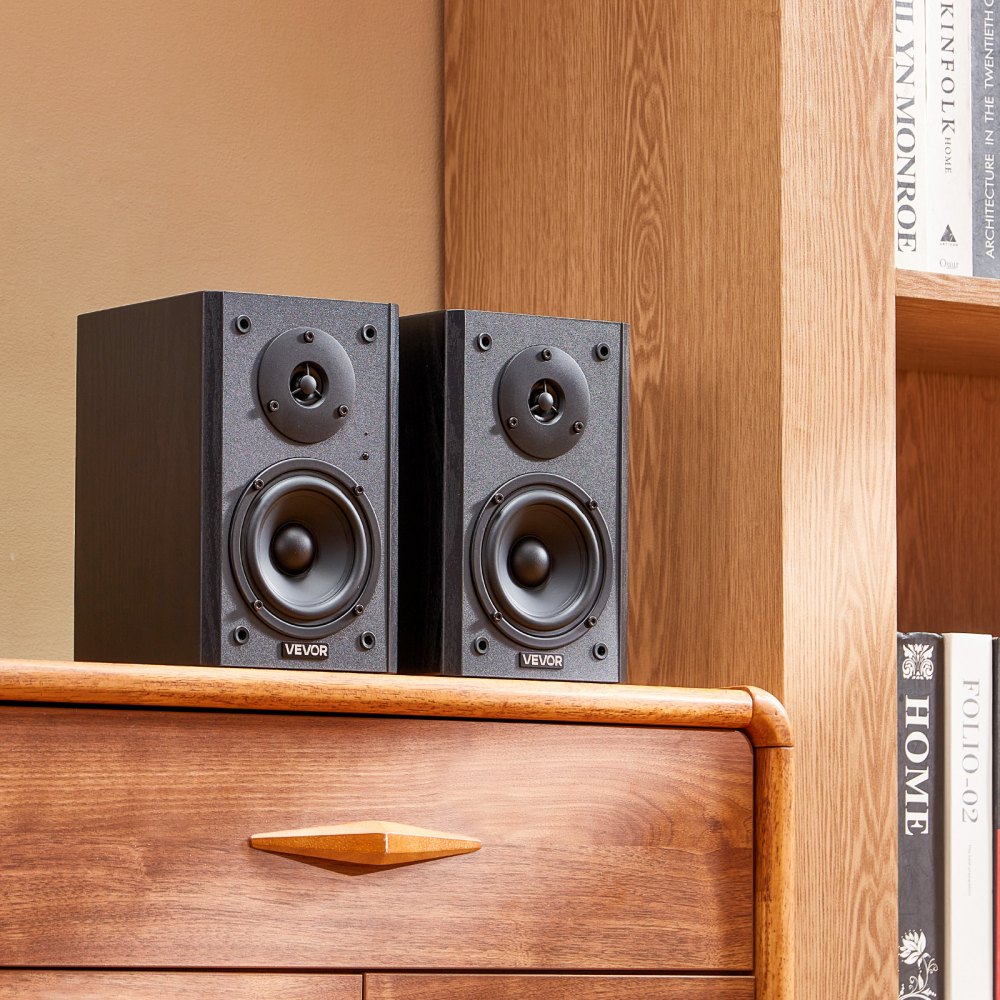 VEVOR Powered Bookshelf Speakers, 20W x 2, Active Studio Monitor Speaker with 4 Inch Woofer, Adjustable Volume and Audio with Bluetooth Optical Connection, Wooden Enclosure, for Record Player PC TV