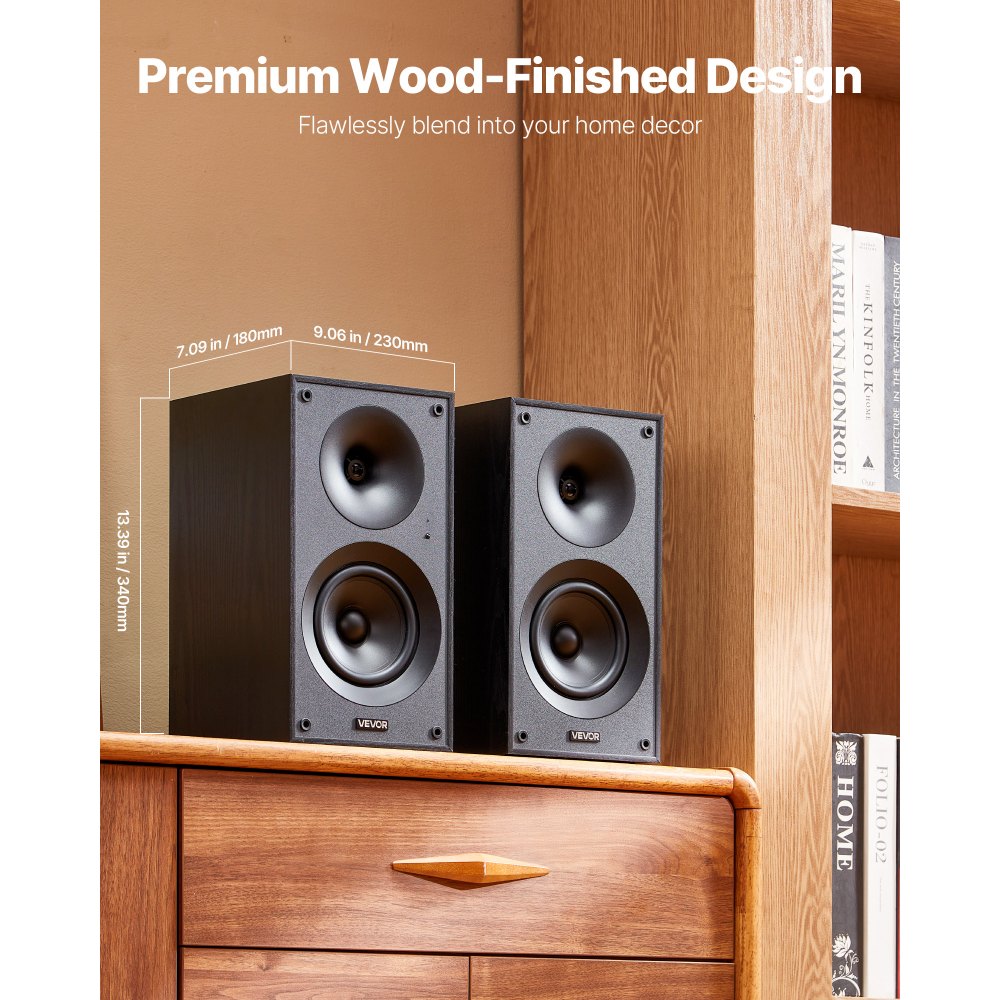 VEVOR Powered Bookshelf Speakers, 25W x 2, Active Studio Monitor Speaker with 5.25 Inch Woofer, Bluetooth/RCA/Coaxial/Optical/USB/Subwoofer Connection, Wooden Enclosure, for Record Player Turntable PC