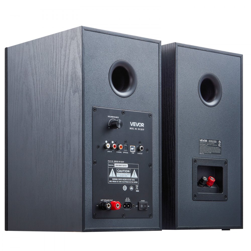 VEVOR Powered Bookshelf Speakers, 25W x 2, Active Studio Monitor Speaker with 5.25 Inch Woofer, Bluetooth/RCA/Coaxial/Optical/USB/Subwoofer Connection, Wooden Enclosure, for Record Player Turntable PC