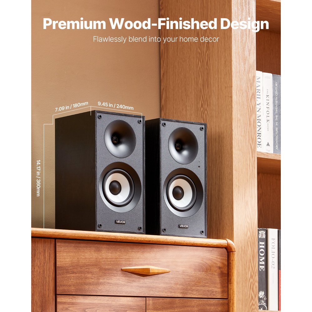 VEVOR Powered Bookshelf Speakers, 25W x 2, Active Studio Monitor Speaker with 5.5 Inch Woofer, Bluetooth/RCA/Coaxial/Optical/USB/Subwoofer Connection, Wooden Enclosure, for Record Player Turntable PC