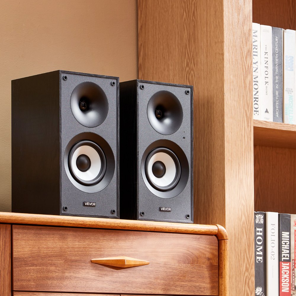 VEVOR Powered Bookshelf Speakers, 25W x 2, Active Studio Monitor Speaker with 5.5 Inch Woofer, Bluetooth/RCA/Coaxial/Optical/USB/Subwoofer Connection, Wooden Enclosure, for Record Player Turntable PC
