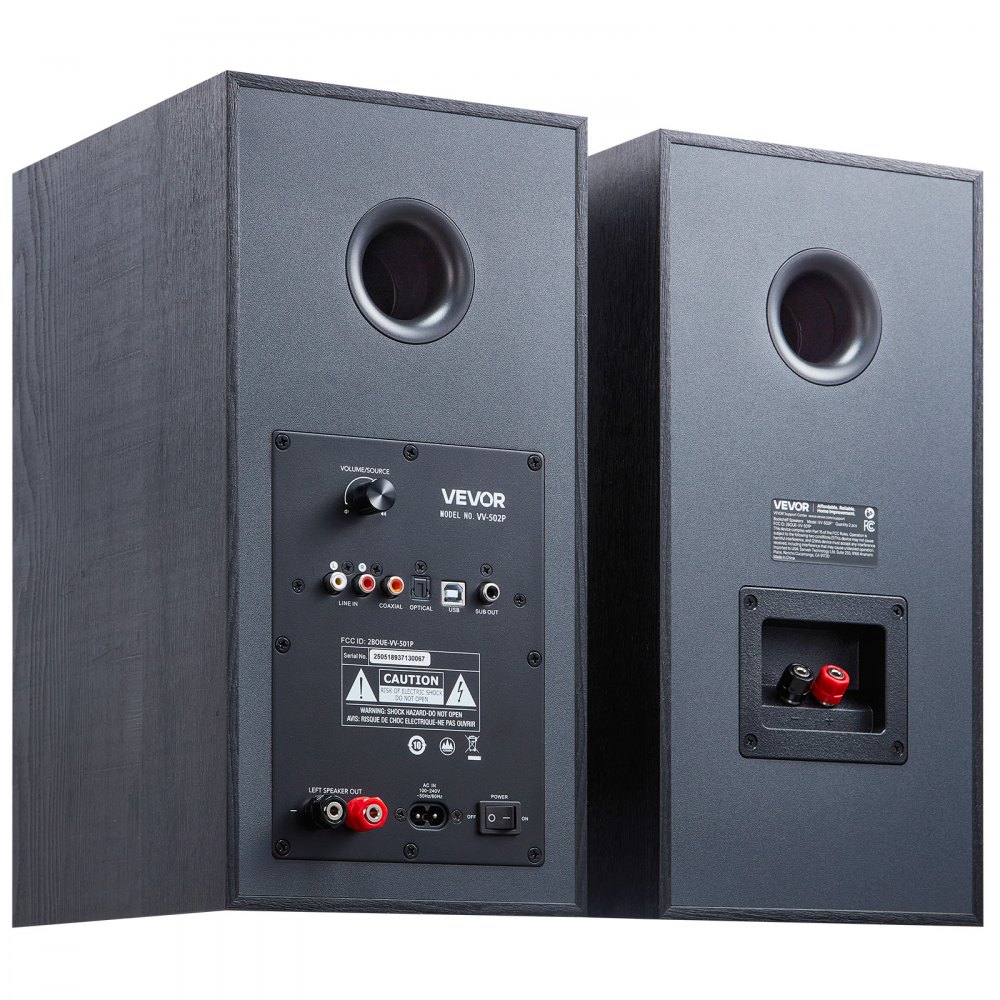 VEVOR Powered Bookshelf Speakers, 25W x 2, Active Studio Monitor Speaker with 5.5 Inch Woofer, Bluetooth/RCA/Coaxial/Optical/USB/Subwoofer Connection, Wooden Enclosure, for Record Player Turntable PC