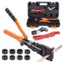 Herramienta de engaste de tuberías de cobre VEVOR, herramienta de prensado accionada hidráulicamente con mordazas de 1/2", 3/4" y 1" para tuberías de cobre tipo VUS y mordazas de 3/8", 1/2", 5/8", 3/4" y 1" para tuberías PEX ASTM F1807 con anillo de cobre.