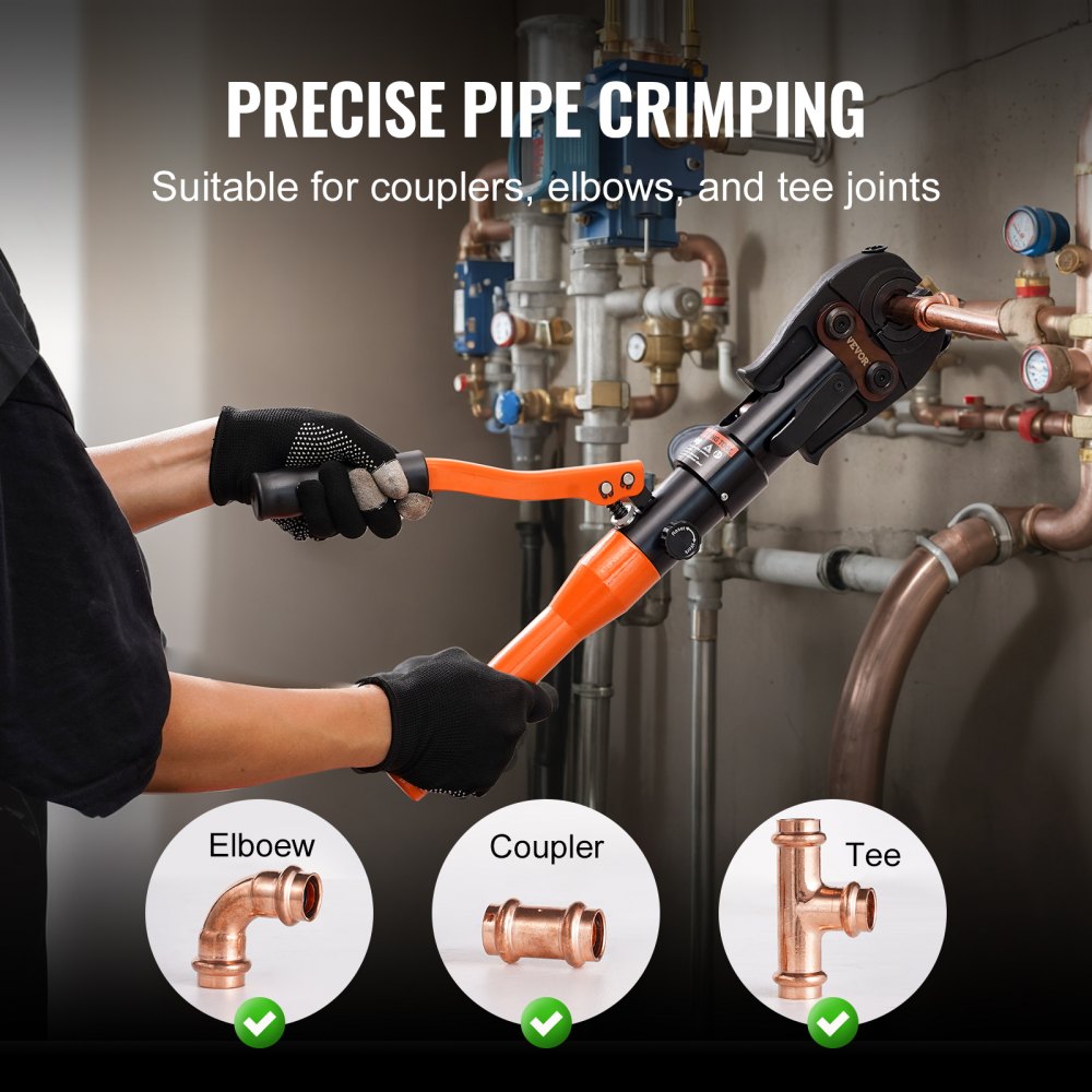 VEVOR Copper Tube Fittings Hydraulic Pipe Crimping Tool, Pressing Plier with TH16, TH20, TH26, TH32 Quick Change Jaws, 360° Rotatable Press Kit for Confined Spaces Tee Fittings Hydraulically Driven