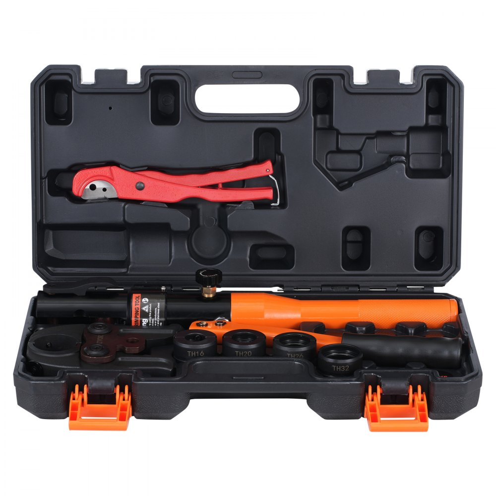 VEVOR Copper Tube Fittings Hydraulic Pipe Crimping Tool, Pressing Plier with TH16, TH20, TH26, TH32 Quick Change Jaws, 360° Rotatable Press Kit for Confined Spaces Tee Fittings Hydraulically Driven