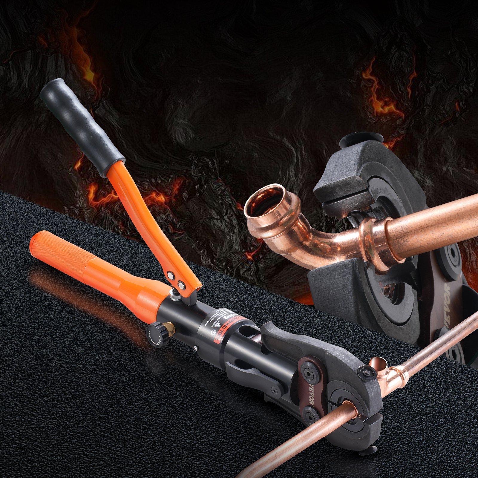VEVOR Copper Tube Fittings Hydraulic Pipe Crimping Tool, Pressing Plier with TH16, TH20, TH26, TH32 Quick Change Jaws, 360° Rotatable Press Kit for Confined Spaces Tee Fittings Hydraulically Driven