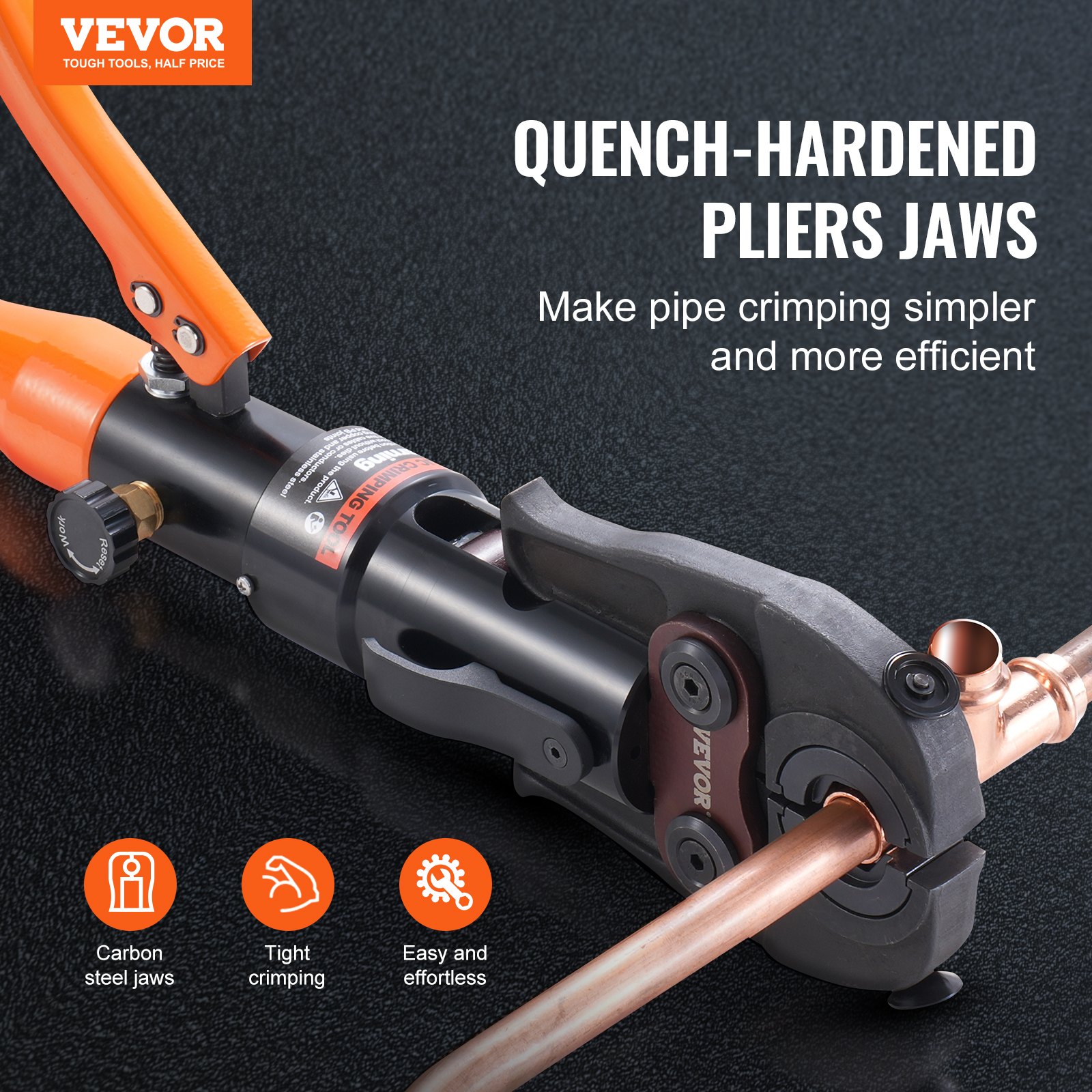 VEVOR Copper Tube Fittings Hydraulic Pipe Crimping Tool, Pressing Plier with V12, V15, V18, V22, V28 Quick Change Jaws, 360° Rotatable Press Kit for Confined Spaces Tee Fittings Hydraulically Driven