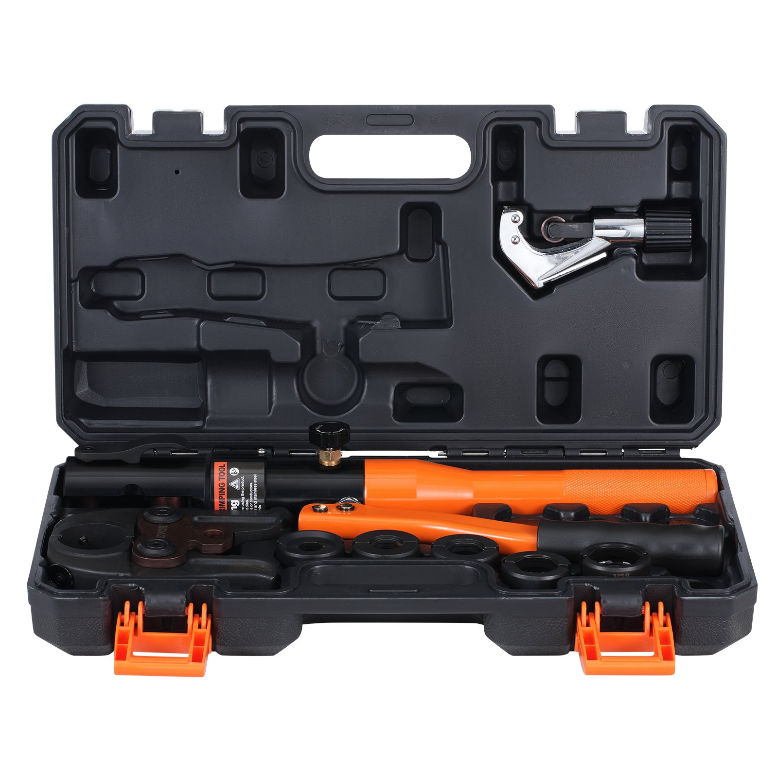 VEVOR Copper Tube Fittings Hydraulic Pipe Crimping Tool, Pressing Plier with V12, V15, V18, V22, V28 Quick Change Jaws, 360° Rotatable Press Kit for Confined Spaces Tee Fittings Hydraulically Driven