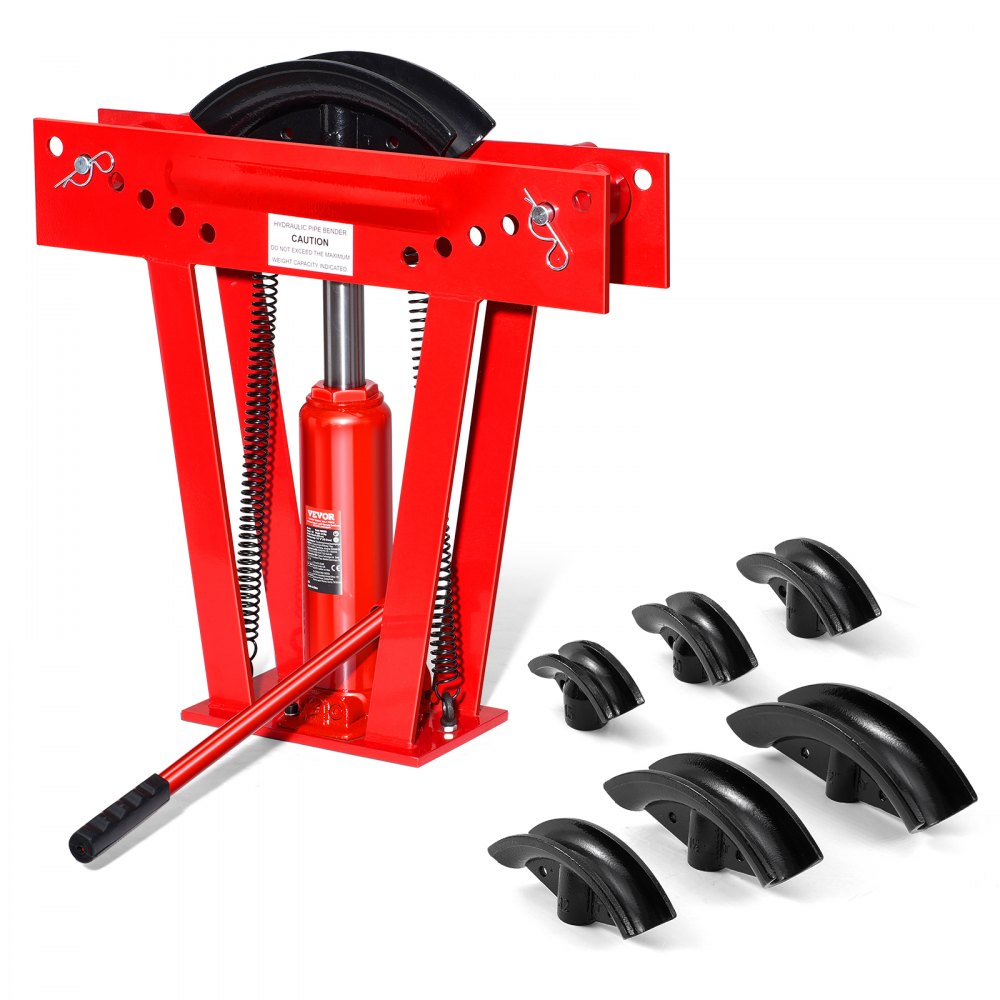 VEVOR Hydraulic Pipe Bender, 12 Ton Manual Copper Exhaust Pipe Bending Machine with 6 Dies (1/2" - 2") and 90 - 180° Adjustable Rollers, Heavy-Duty Pipe Tube Bender for Piping Railing Construction
