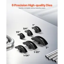 VEVOR Hydraulic Pipe Bender, 12 Ton Manual Copper Exhaust Pipe Bending Machine with 6 Dies (1/2" - 2") and 90 - 180° Adjustable Rollers, Heavy-Duty Pipe Tube Bender for Piping Railing Construction