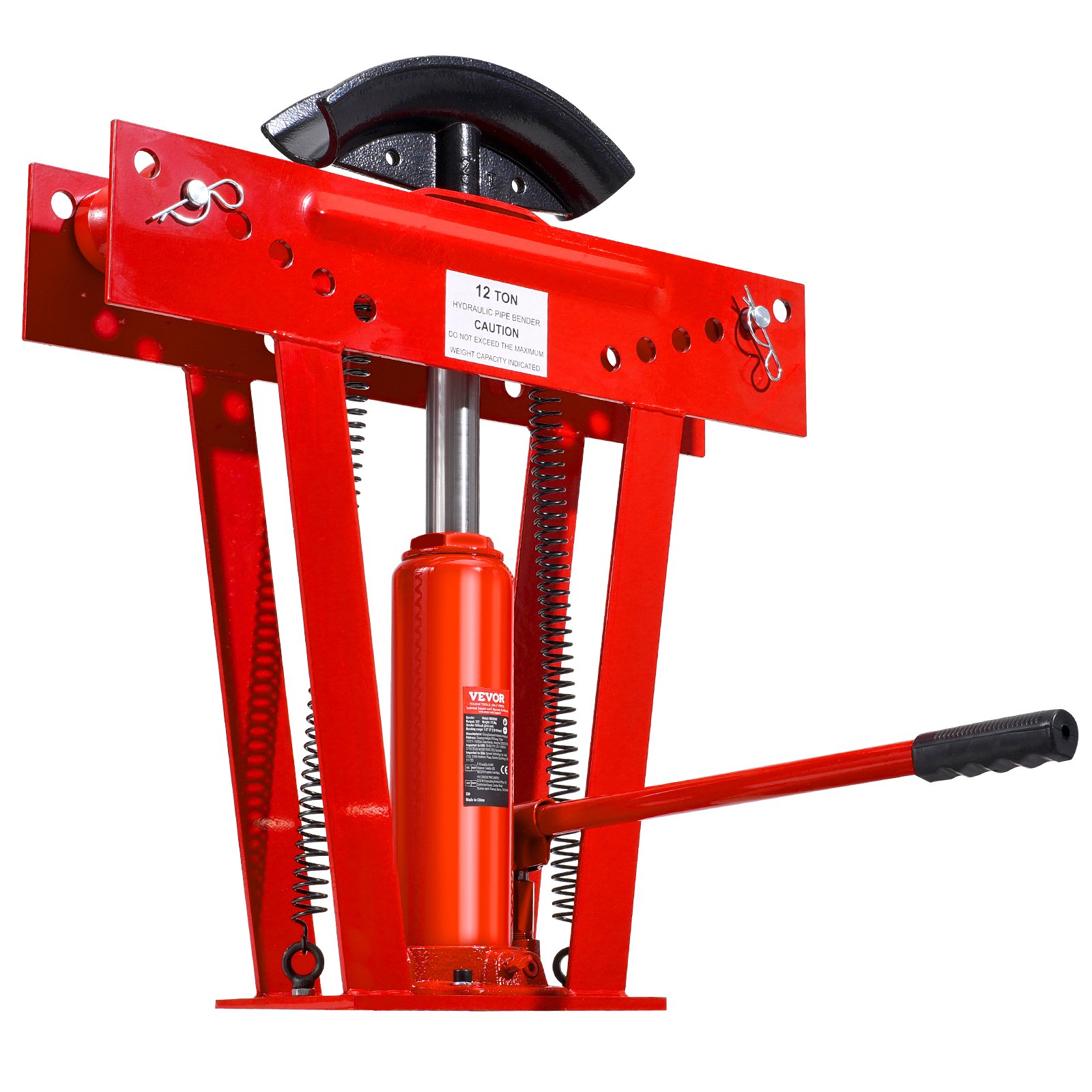 VEVOR Hydraulic Pipe Bender, 12 Ton Manual Copper Exhaust Pipe Bending Machine with 6 Dies (1/2" - 2") and 90 - 180° Adjustable Rollers, Heavy-Duty Pipe Tube Bender for Piping Railing Construction