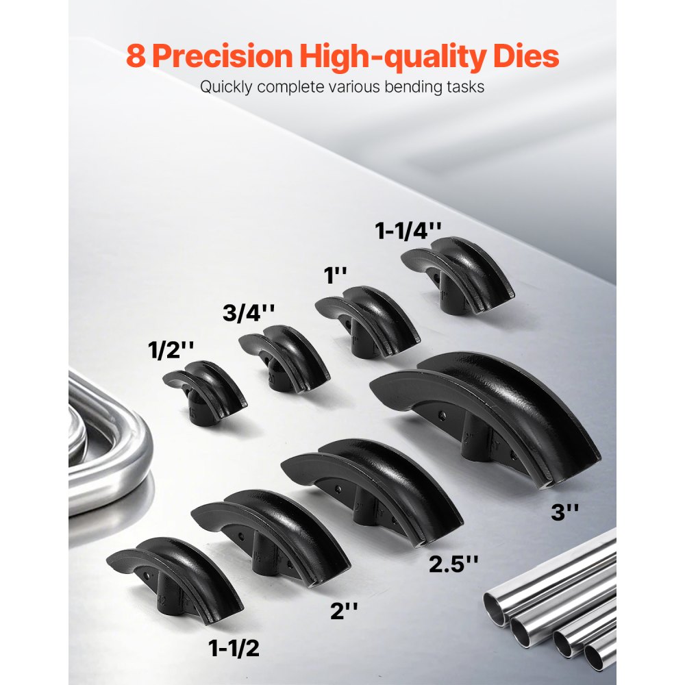 Dobrador de tubos hidráulico VEVOR, máquina de dobrar tubos de escape de cobre manual de 16 toneladas com 8 matrizes (1/2" - 3") e rolos ajustáveis de 90 a 180°, dobrador de tubos de alta resistência para construção de corrimãos de tubulação