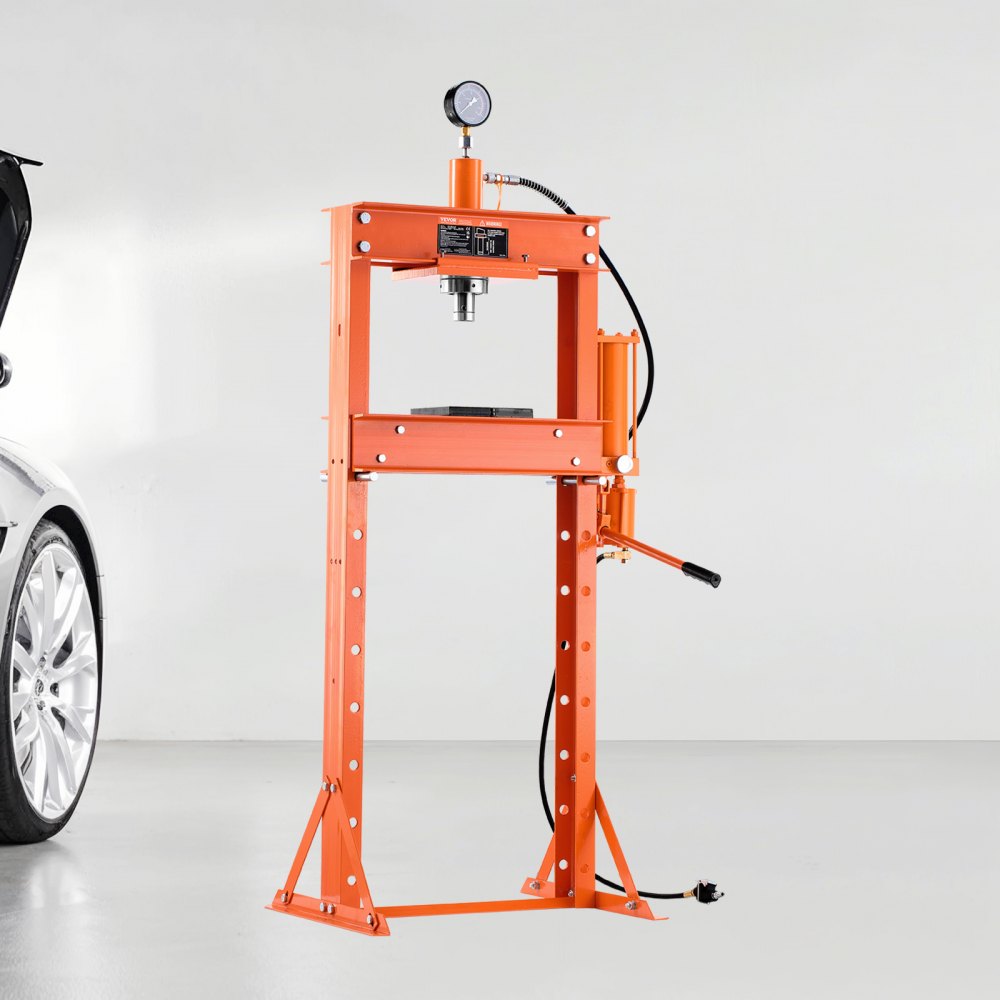 VEVOR Hydraulic Shop Press, 20 T H-Frame Pneumatic Shop Press with Press Plate, Stable Garage Floor Adjustable Hydraulic Press with Triangular Support, Fit for Bending, Straightening & Stamping