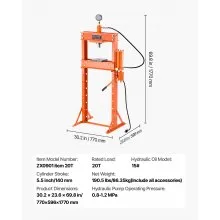 20 T Hydraulic Shop Press Hydraulic Press with Press Plate for Bending