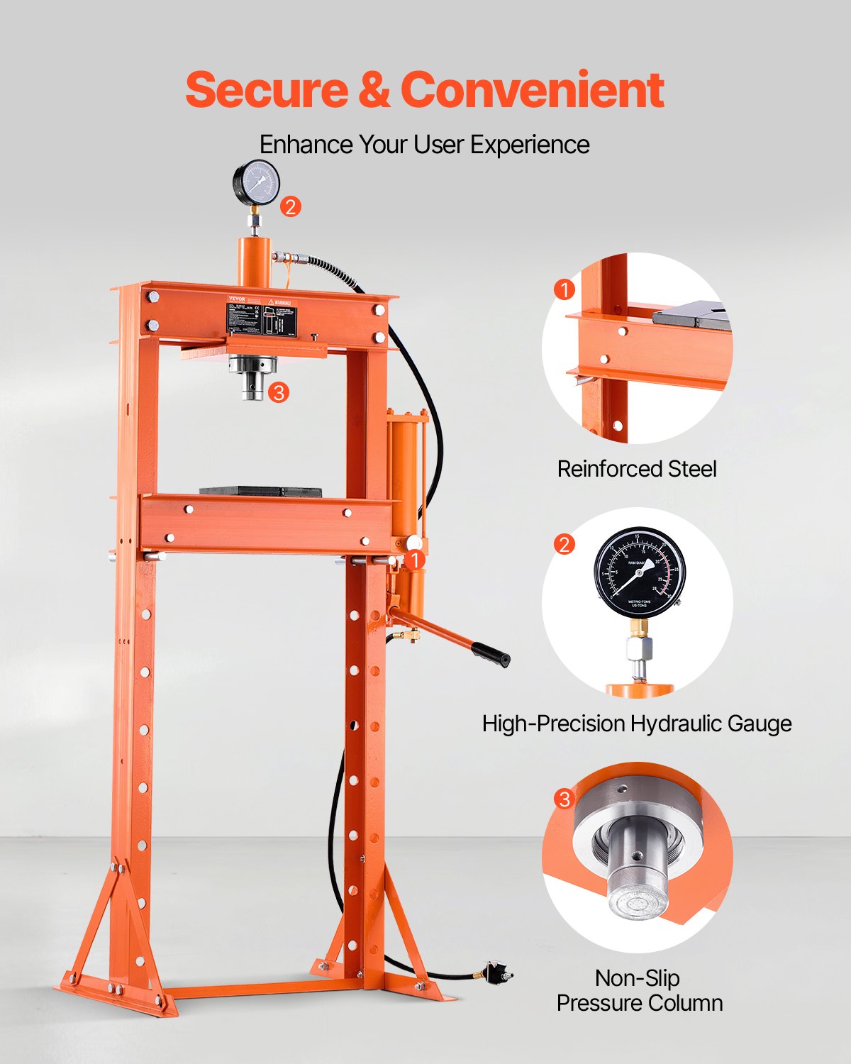 VEVOR Hydraulic Shop Press, 20 T H-Frame Pneumatic Shop Press with Press Plate, Stable Garage Floor Adjustable Hydraulic Press with Triangular Support, Fit for Bending, Straightening & Stamping