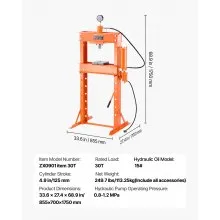 VEVOR 30 T Hydraulic Shop Press Hydraulic Press with Press Plate for Bending