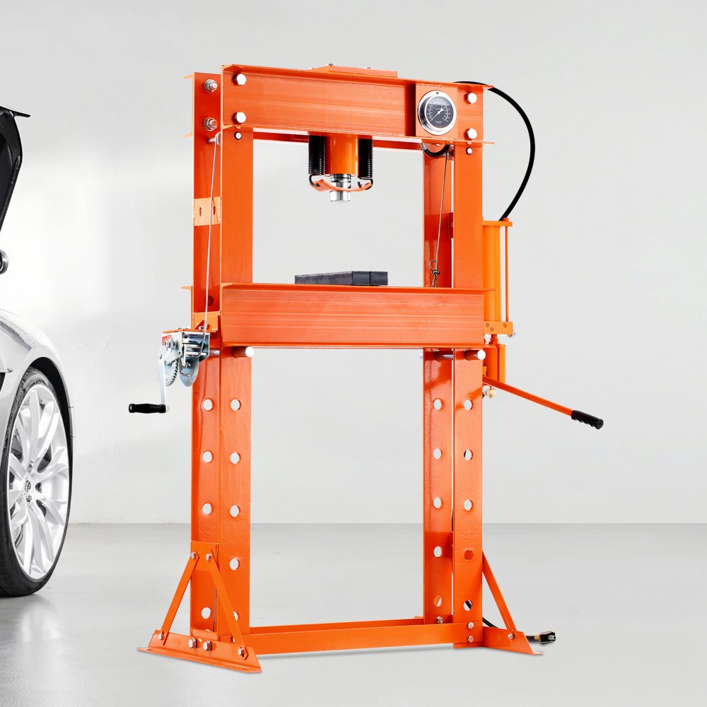 VEVOR Hydraulic Shop Press, 50 T H-Frame Pneumatic Shop Press with Press Plate & Triangular Support, Stable Garage Floor Adjustable Hydraulic Press with Relief Valve, Fit for Bending & Straightening