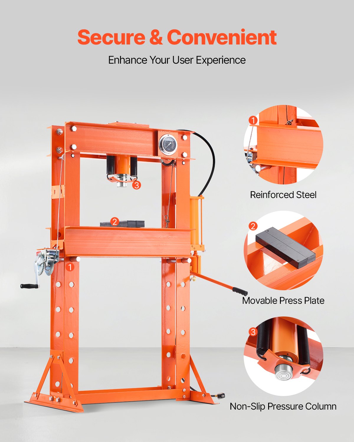 VEVOR Hydraulic Shop Press, 50 T H-Frame Pneumatic Shop Press with Press Plate & Triangular Support, Stable Garage Floor Adjustable Hydraulic Press with Relief Valve, Fit for Bending & Straightening