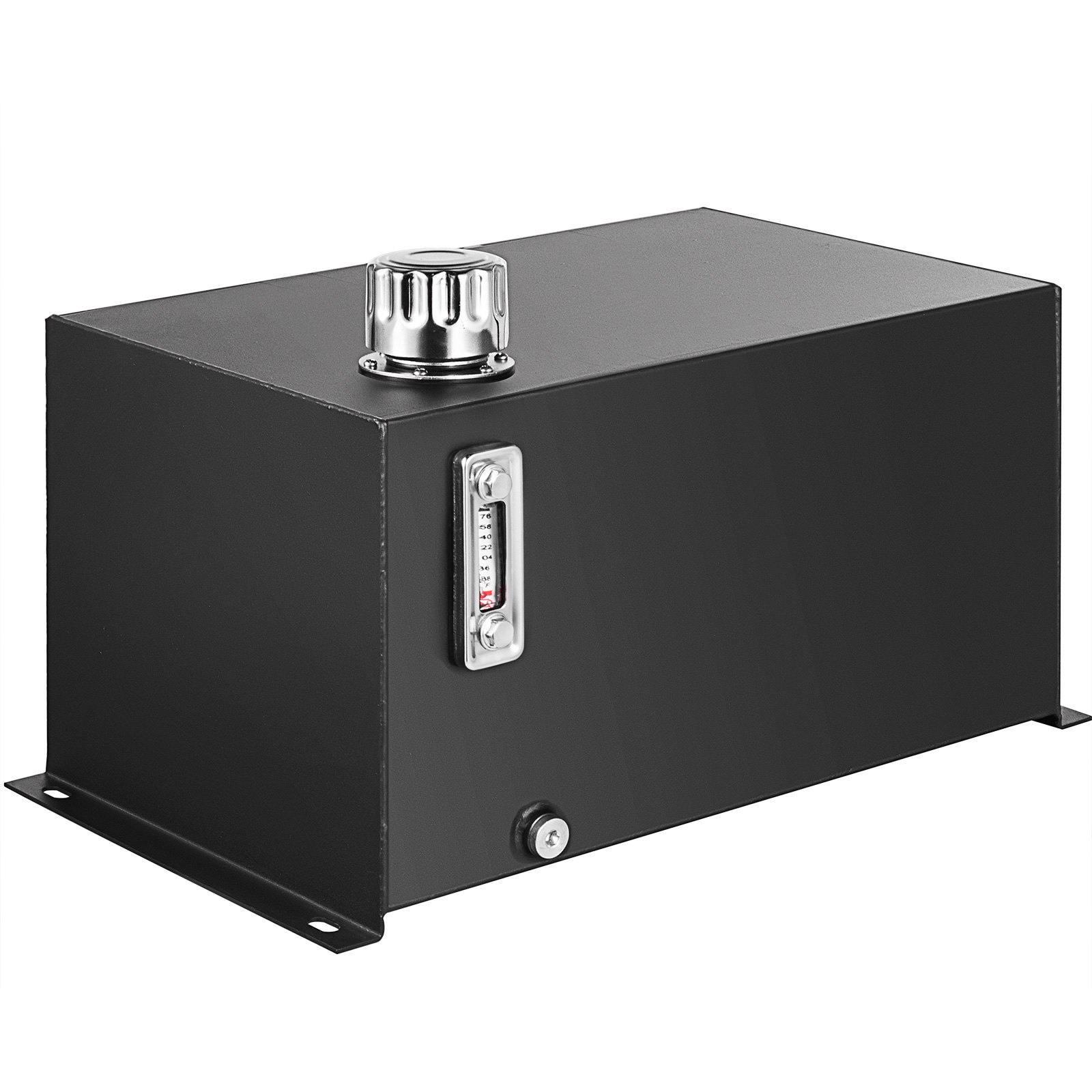 black VEVOR hydraulic fluid tank with chrome cap and fluid level indicator.