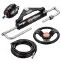 VEVOR 150HP Hydraulic Outboard Steering Kit, Marine Boat Hydraulic Steering System with 13.5-inch Steering Wheel, Helm Pump, Hydraulic Cylinder & 2PCS 26FT Hoses for Single Station Single-Engine Boats