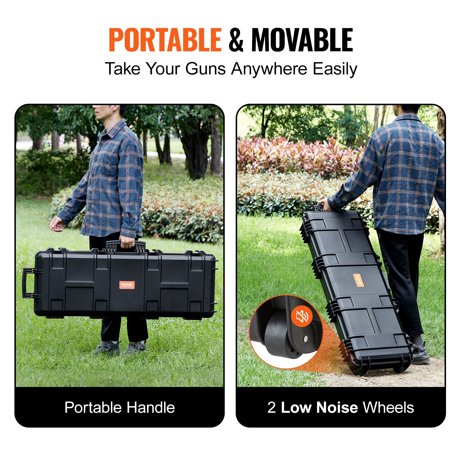 VEVOR Rifle Case, Rifle Hard Case with 3 Layers Fully-protective Foams, 42 inch lockable Hard Gun Case with Wheels, IP67 Waterproof & Crushproof, for Two Rifles or Shotguns, Airsoft Gun