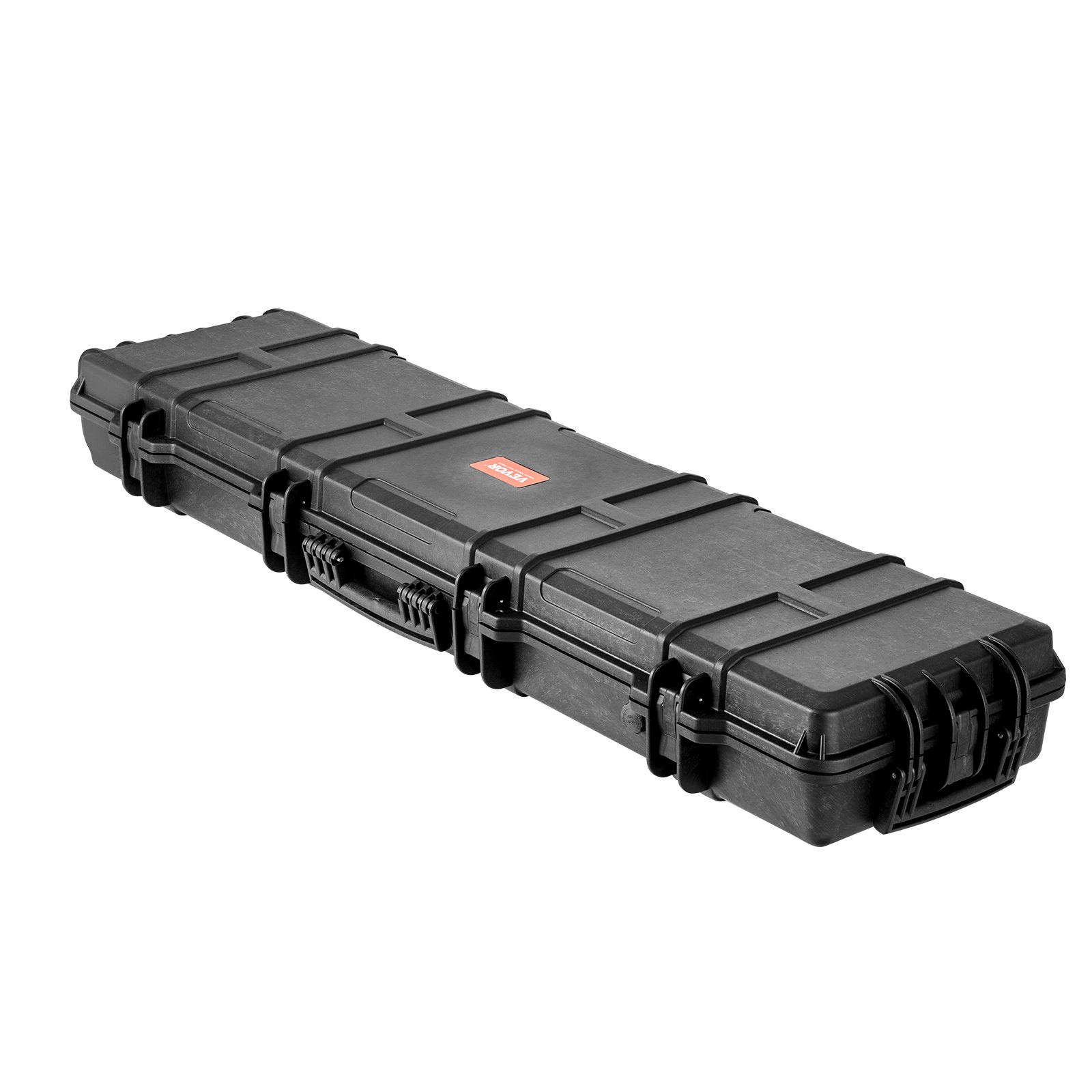 black VEVOR tactical range case with secure latches, carrying handle, and reinforced corners.