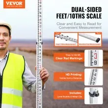 VEVOR Measuring Rod 14-Feet/10ths 6 Sections Telescopic Grade Rod 1/10 ft w/ Bag
