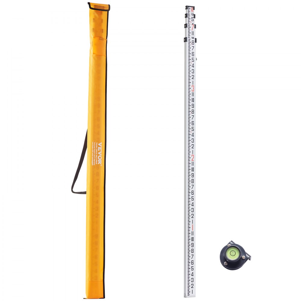 VEVOR measuring rod set with a yellow protective case and a bubble level. ideal for precise measurements.