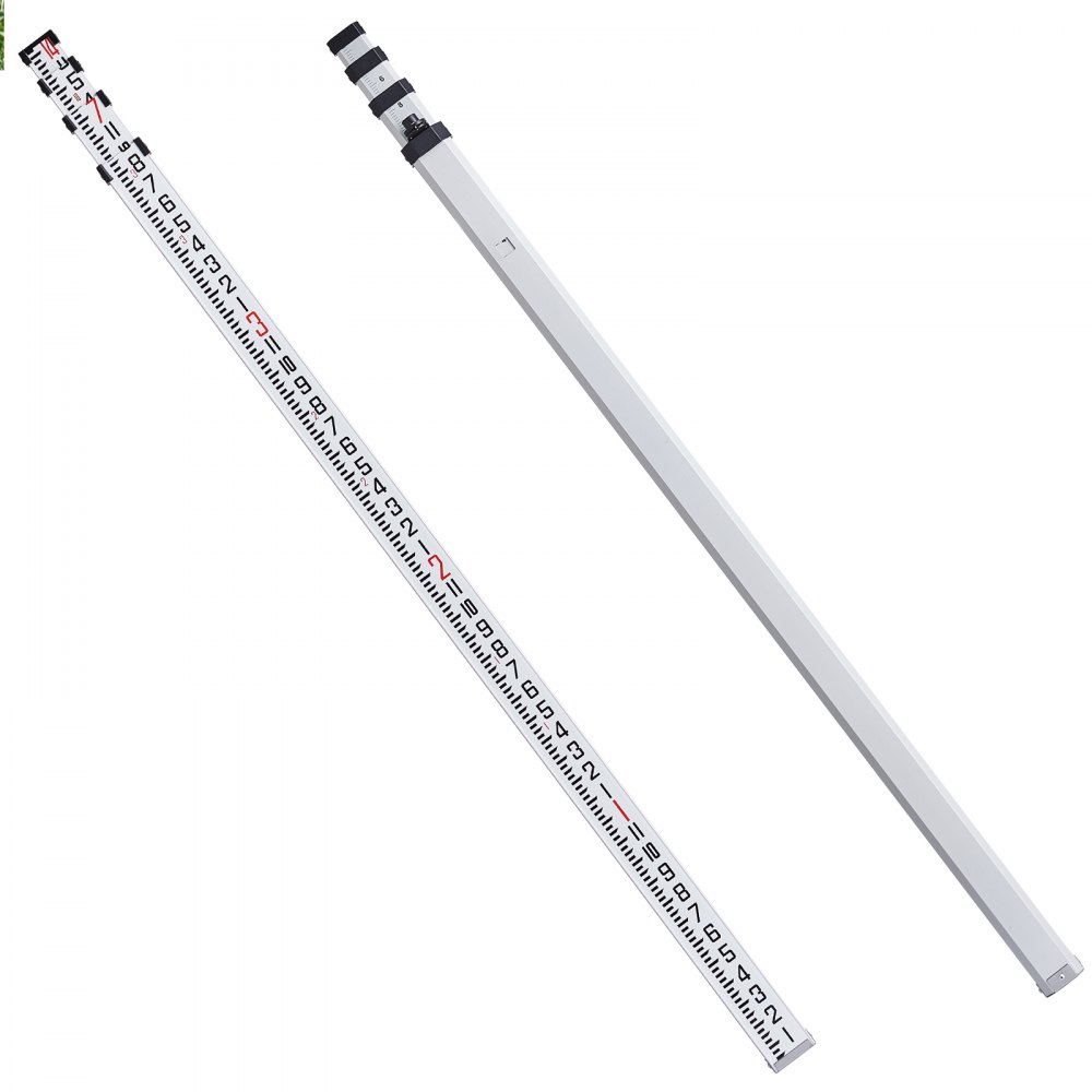 VEVOR Aluminum Grade Rod, 14-Feet/8ths 4 Sections Telescopic Measuring Rod, Double-Sided Scale 1/8in Leveling Rod Stick, Aluminum Alloy Survey Rod w/ Bubble Level &Carrying Bag for Houses,Walls,Floors