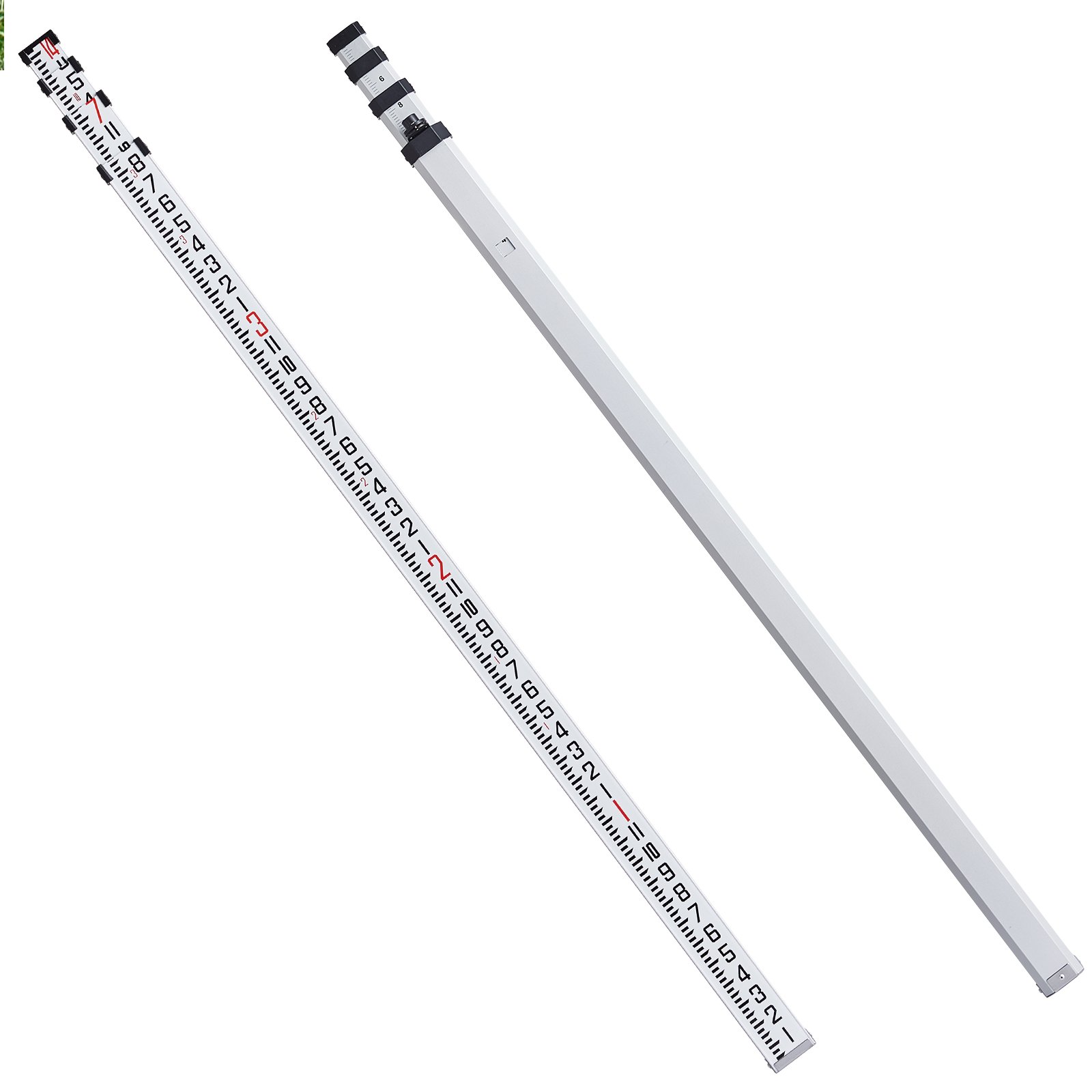 VEVOR Aluminum Grade Rod, 14-Feet/8ths 4 Sections Telescopic Measuring Rod, Double-Sided Scale 1/8in Leveling Rod Stick, Aluminum Alloy Survey Rod w/ Bubble Level &Carrying Bag for Houses,Walls,Floors