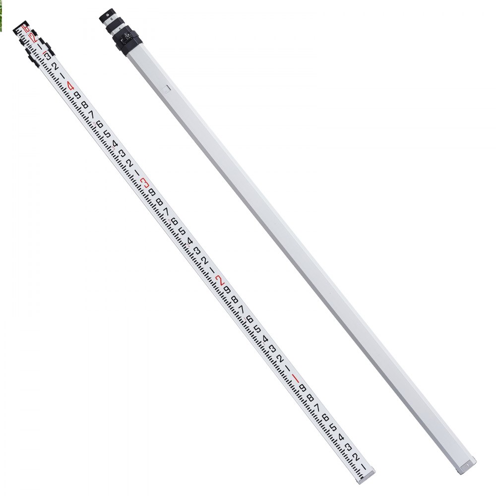 VEVOR Aluminum Grade Rod, 16-Feet/10ths 4 Sections Telescopic Measuring Rod,Double-Sided Scale 1/10ft Leveling Rod Stick,Aluminum Alloy Survey Rod w/ Bubble Level &Carrying Bag for Houses,Walls,Floors