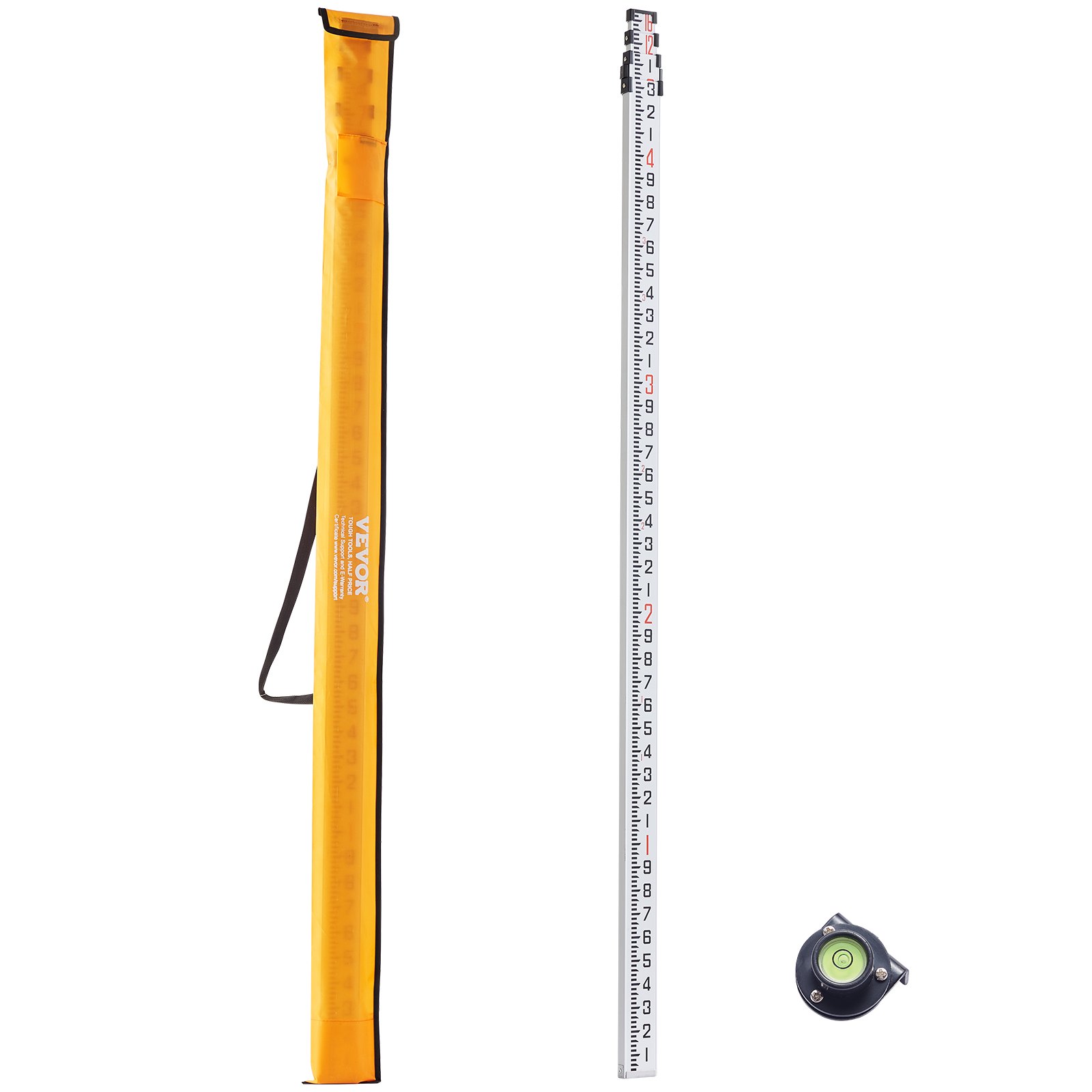 VEVOR Aluminum Grade Rod, 16-Feet/10ths 4 Sections Telescopic Measuring Rod,Double-Sided Scale 1/10ft Leveling Rod Stick,Aluminum Alloy Survey Rod w/ Bubble Level &Carrying Bag for Houses,Walls,Floors
