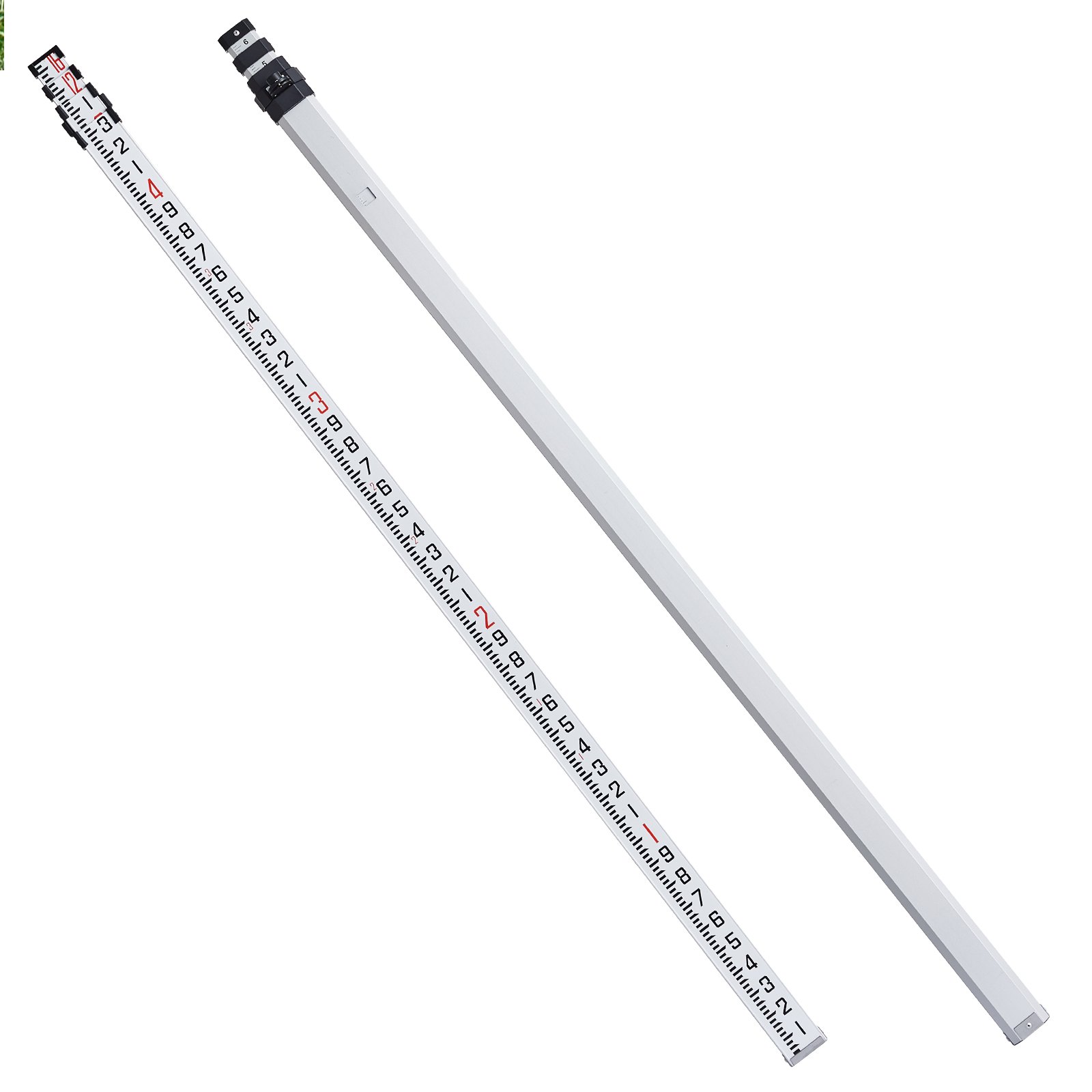 VEVOR Aluminum Grade Rod, 16-Feet/10ths 4 Sections Telescopic Measuring Rod,Double-Sided Scale 1/10ft Leveling Rod Stick,Aluminum Alloy Survey Rod w/ Bubble Level &Carrying Bag for Houses,Walls,Floors