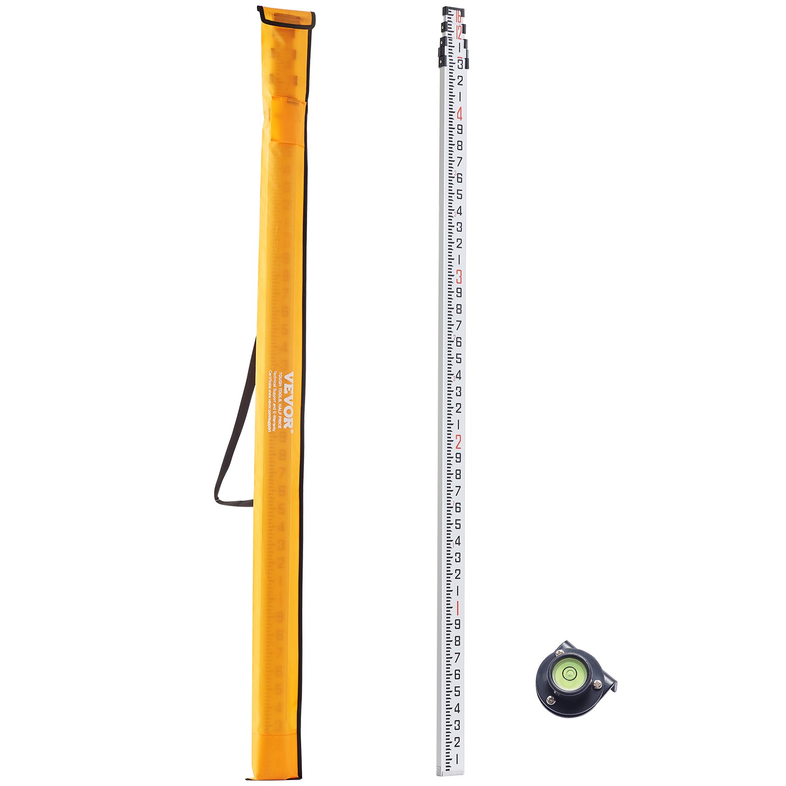 VEVOR Aluminum Grade Rod, 16-Feet/10ths 4 Sections Telescopic Measuring Rod,Double-Sided Scale 1/10ft Leveling Rod Stick,Aluminum Alloy Survey Rod w/ Bubble Level &Carrying Bag for Houses,Walls,Floors