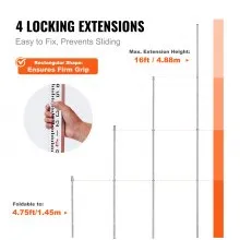 VEVOR Aluminum Grade Rod, 16-Feet/8ths 4 Sections Telescopic Measuring Rod,Double-Sided Scale 1/8in Leveling Rod Stick,Aluminum Alloy Survey Rod with Bubble Level &Carrying Bag for Houses,Walls,Floors