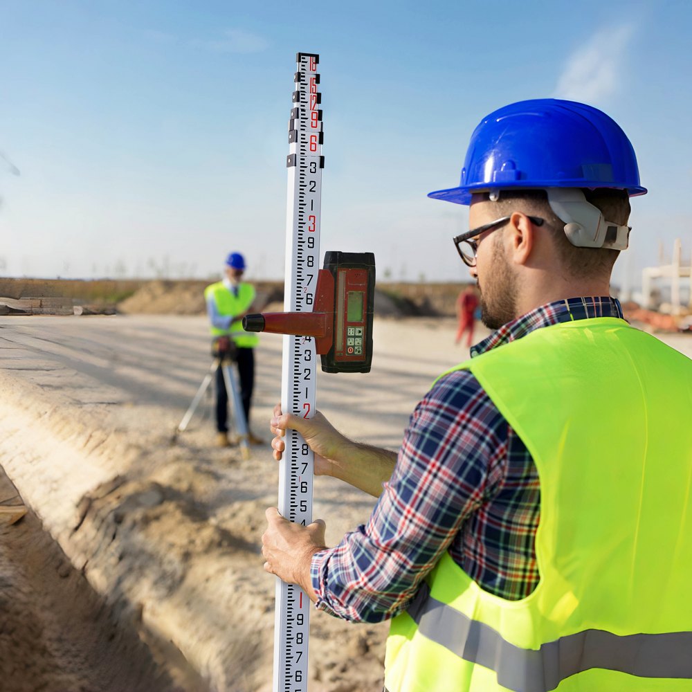 VEVOR Aluminum Grade Rod, 18-Feet/10ths 6 Sections Telescopic Measuring Rod,Double-Sided Scale 1/10ft Leveling Rod Stick,Aluminum Alloy Survey Rod w/ Bubble Level &Carrying Bag for Houses,Walls,Floors