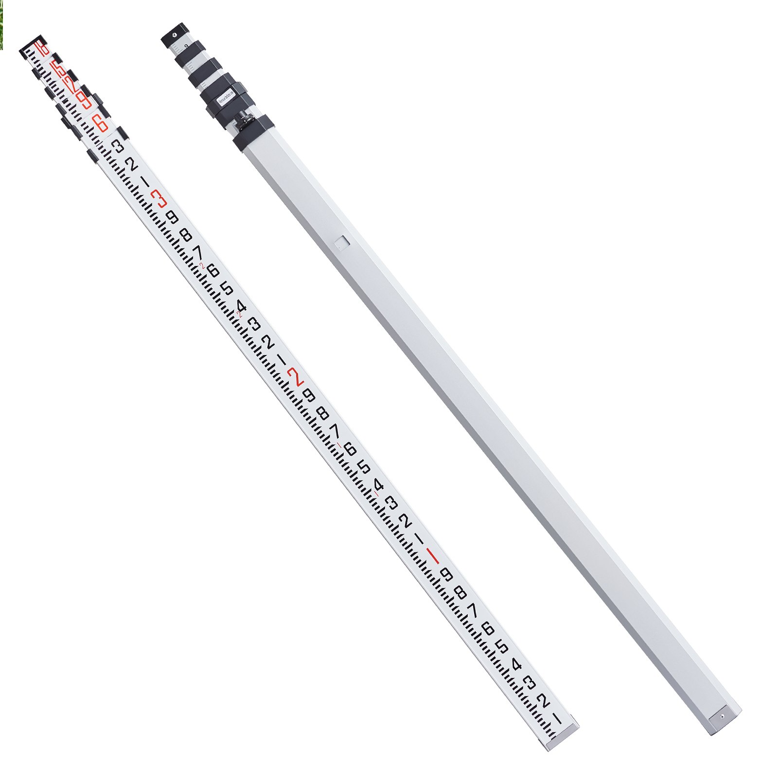 VEVOR Aluminum Grade Rod, 18-Feet/10ths 6 Sections Telescopic Measuring Rod,Double-Sided Scale 1/10ft Leveling Rod Stick,Aluminum Alloy Survey Rod w/ Bubble Level &Carrying Bag for Houses,Walls,Floors