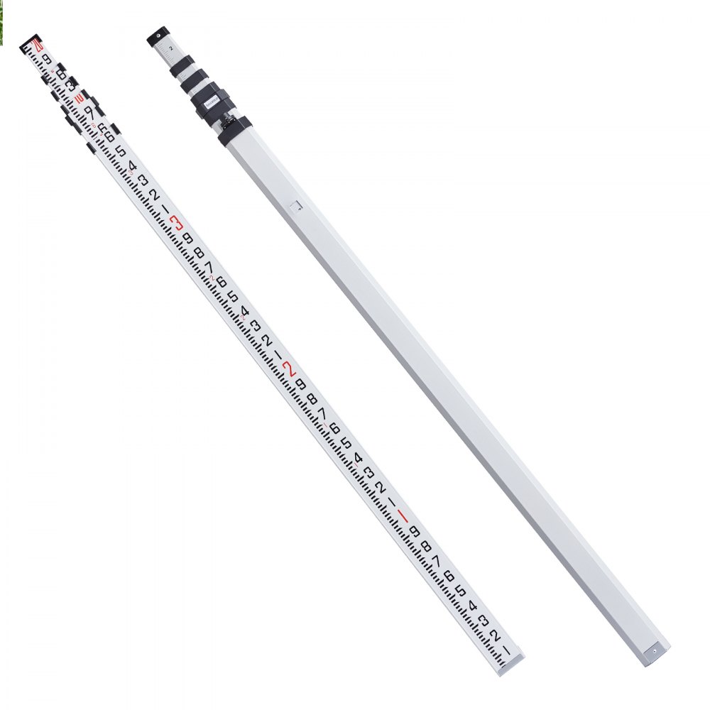 VEVOR Aluminum Grade Rod, 20-Feet/10ths 6 Sections Telescopic Measuring Rod,Double-Sided Scale 1/10ft Leveling Rod Stick, Aluminum Alloy Survey Rod w/ Bubble Level &Carrying Bag for Houses,Walls,Floor