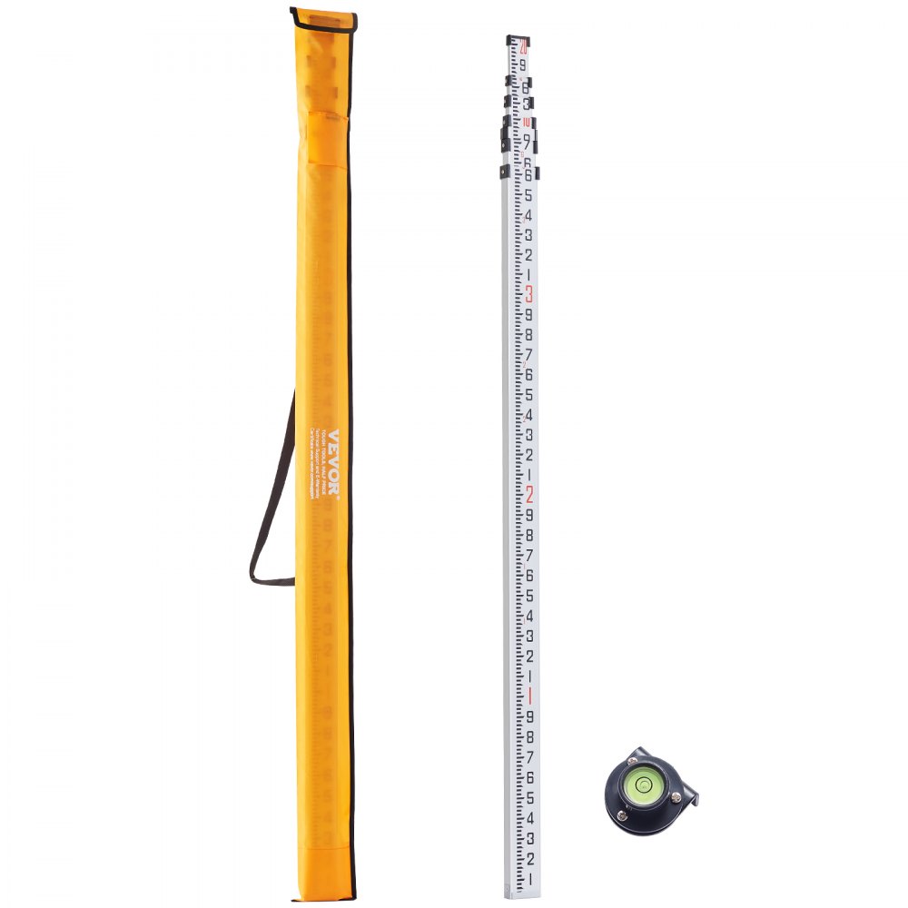 VEVOR Aluminum Grade Rod, 20-Feet/10ths 6 Sections Telescopic Measuring Rod,Double-Sided Scale 1/10ft Leveling Rod Stick, Aluminum Alloy Survey Rod w/ Bubble Level &Carrying Bag for Houses,Walls,Floor