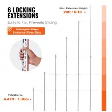 VEVOR Measuring Rod 20-Feet/10ths 6 Sections Telescopic Grade Rod 1/10ft w/ Bag