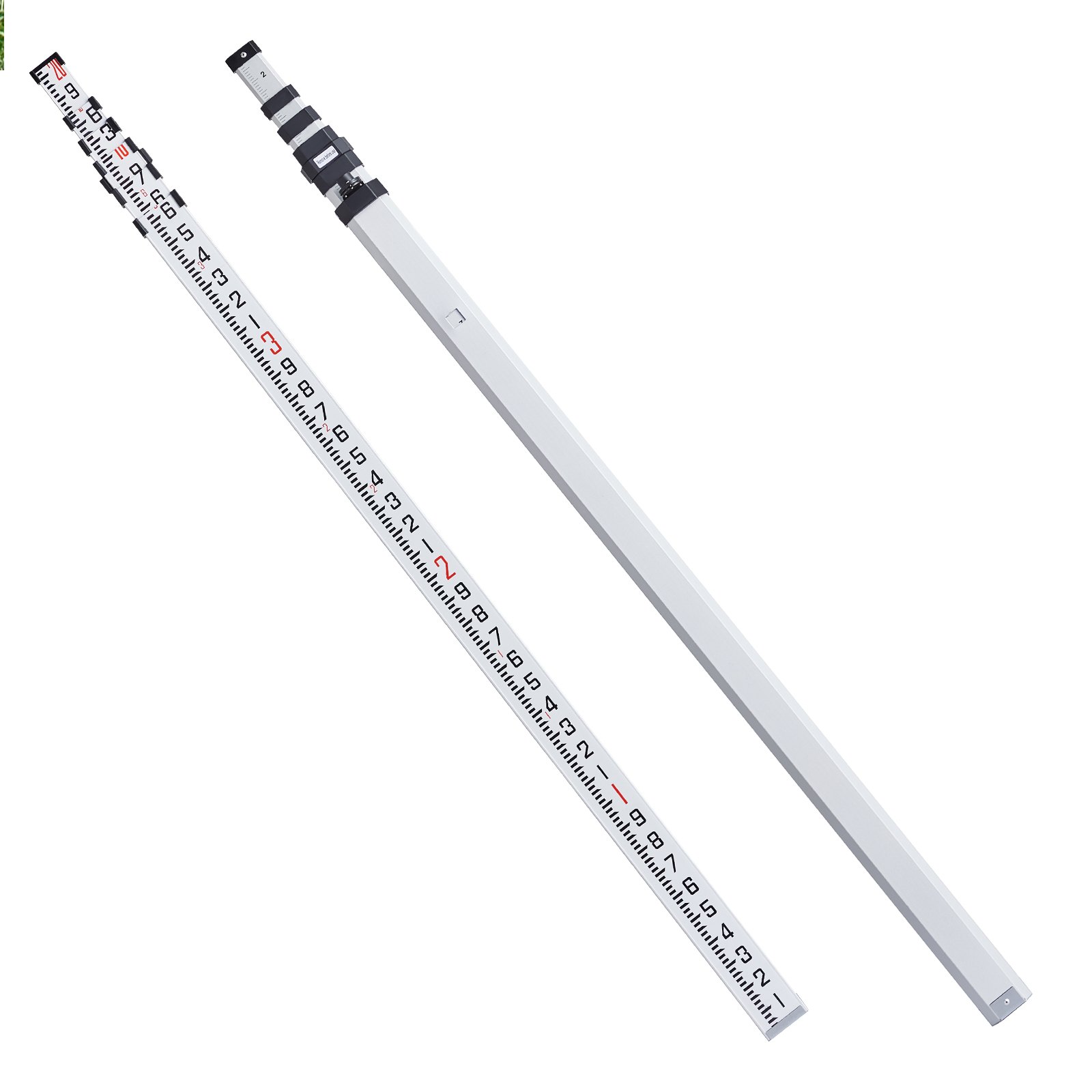 VEVOR Aluminum Grade Rod, 20-Feet/10ths 6 Sections Telescopic Measuring Rod,Double-Sided Scale 1/10ft Leveling Rod Stick, Aluminum Alloy Survey Rod w/ Bubble Level &Carrying Bag for Houses,Walls,Floor